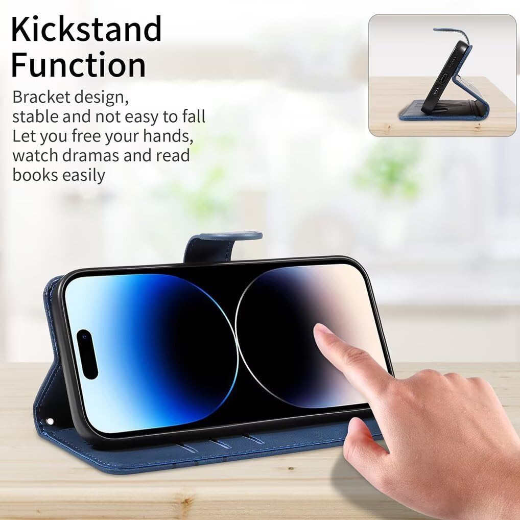 SEAHAI Leather Folio Case for Realme Note 70T, Premium PU Flip Wallet Protective Case, Shockproof Mobile Phone Case with Stand Function, Card Slot, RFID Protection, Magnetic - Blue - Blue image number 3