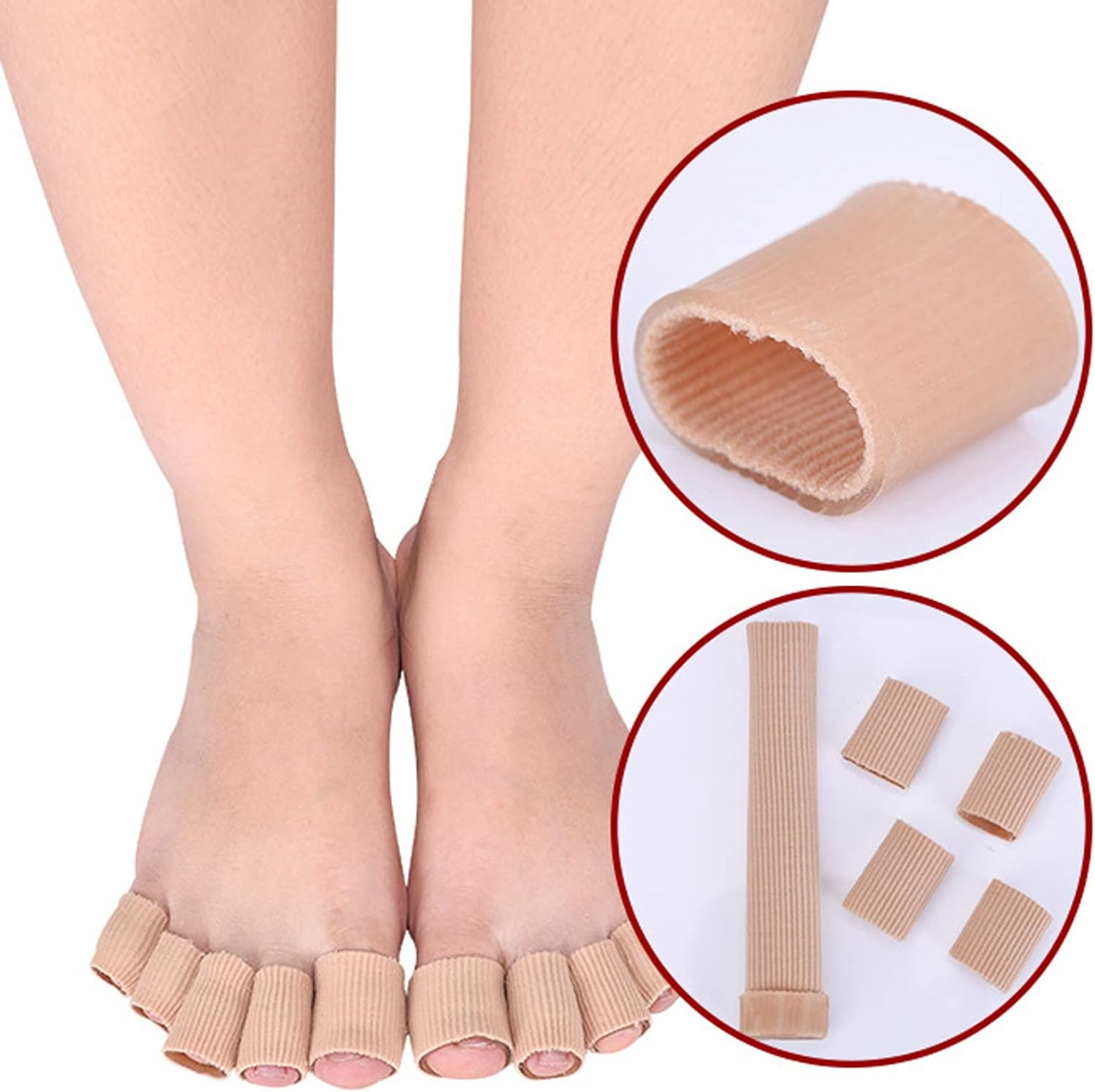 TRADERPLUS Toe Cushion Tube 5 Pack Cuttable Toe Tubes Sleeves Elastic Soft Gel Corn Pad Protectors Relief Toe Pressure Pain, Corn and Calluses Remover, 3 Different Size