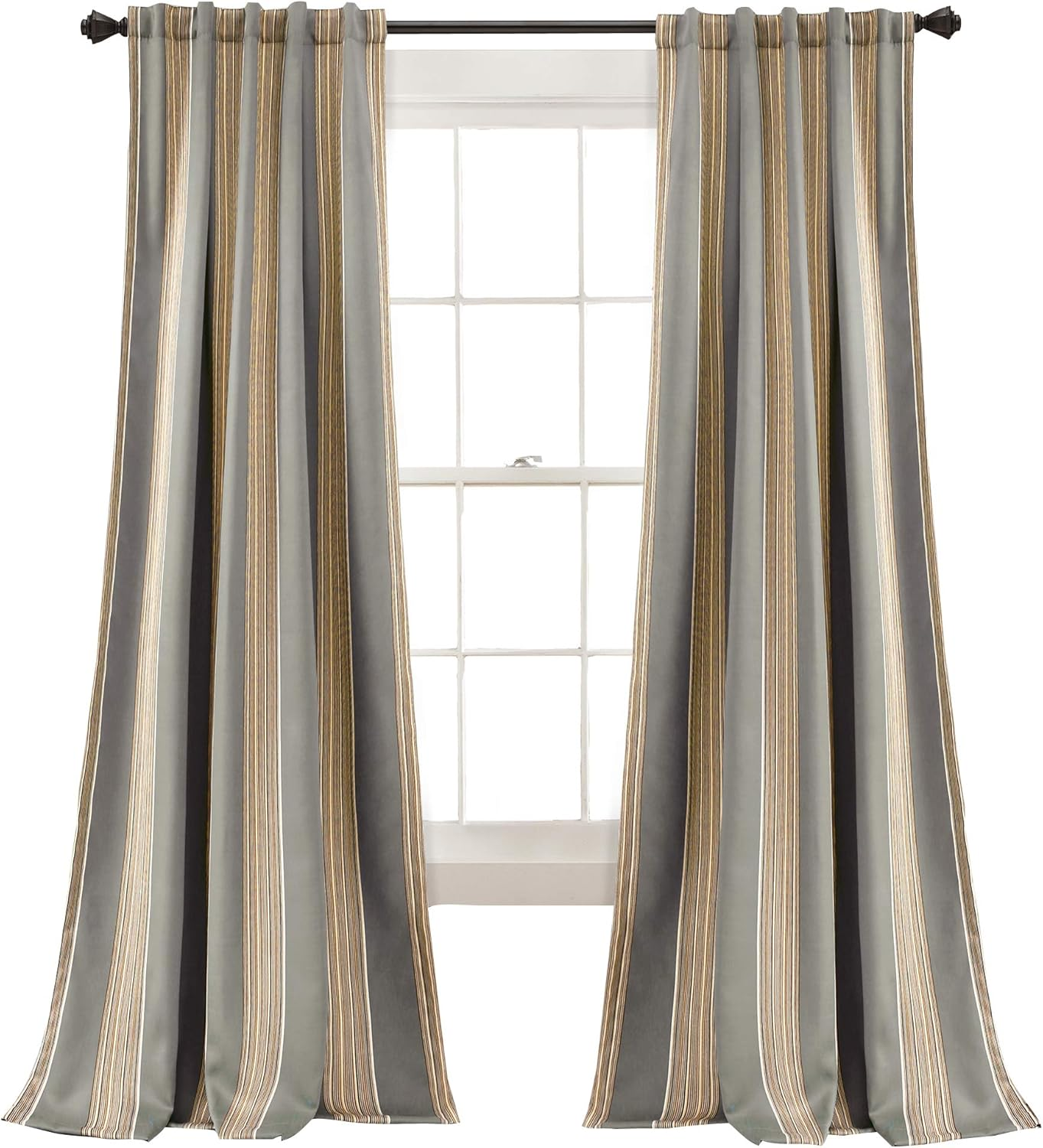 Lush Decor Julia Stripe Curtains | Light Filtering Striped Window Panel Set for Living, Dining, Bedroom (Pair), 84&rdquo; X 52&rdquo;, Gray
