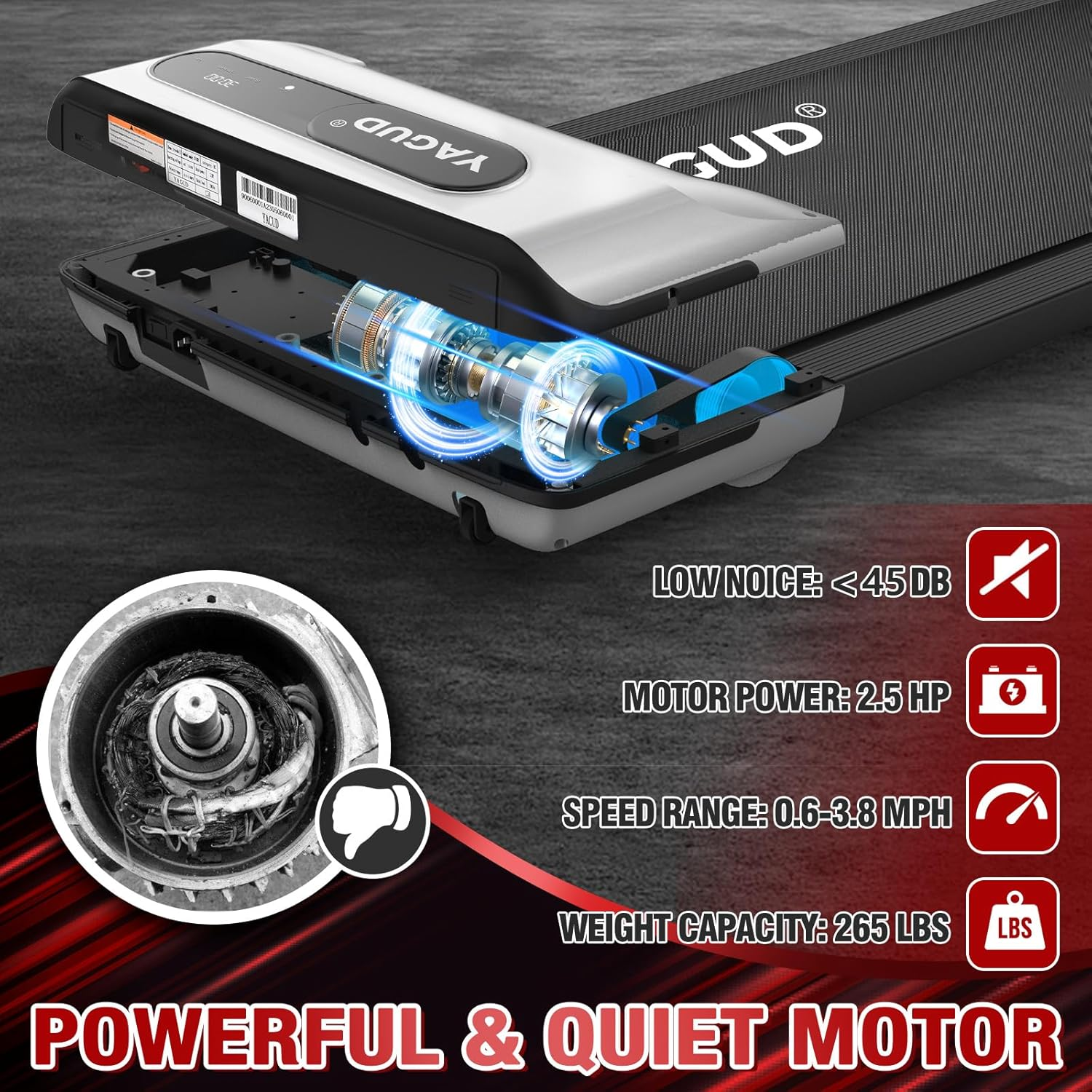 Yagud Walking Pad Treadmill, under Desk Treadmill, 2.5HP Treadmills for Home with Remote Control & Led Display, Non-Slip, Compact Portable, Low Noise for Home/Office Fitness Exercise