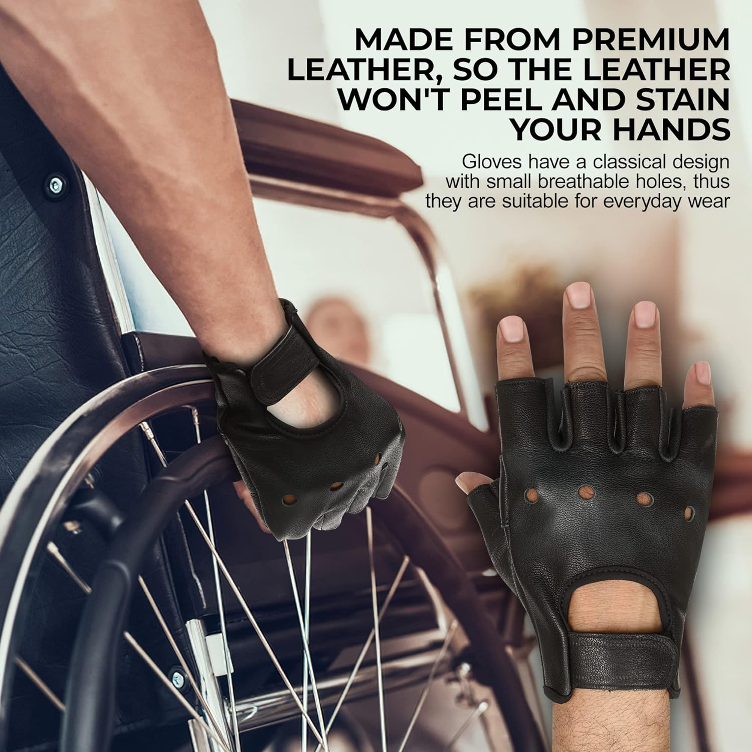 Leather Half Finger Cycling Wheelchair Gym Bus Driving Weight Lifting Glove image number 6