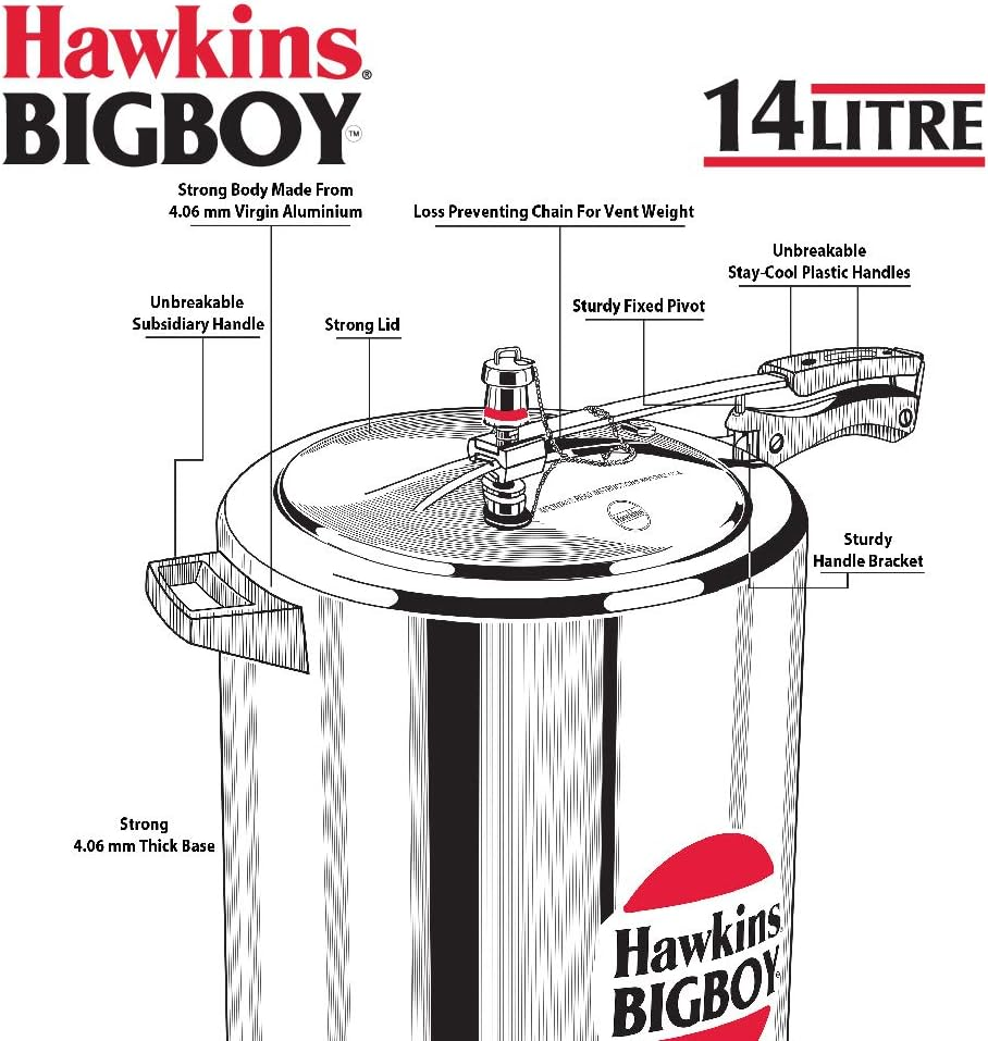 Hawkins Bigboy Pressure Cooker, 14 Litre Capacity image number 5