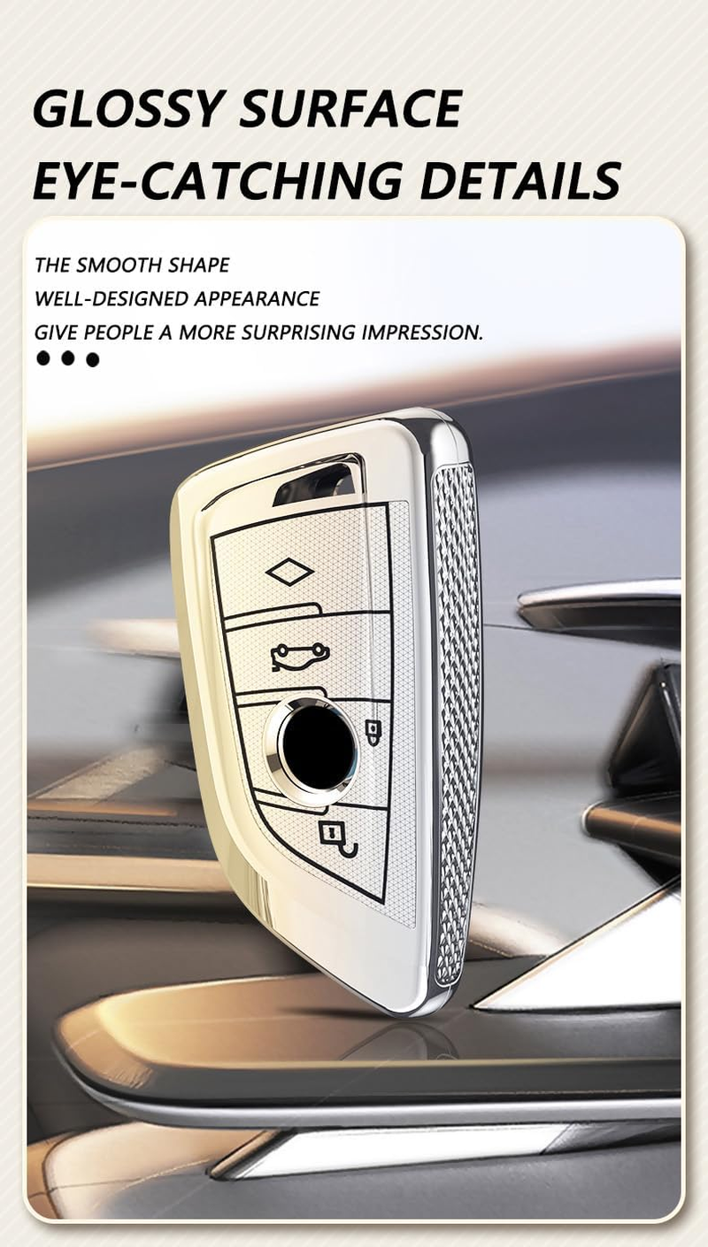 Ontto PC Car Key Fob Cover Fit for BMW G30 G05 X5 F15 X6 F16 7 Series G11 X1 F48 F39 X4 X3 F40 2021 4 Buttons Smart Key Case Shell Keyring Key Holder Bag Keychian Accessories
