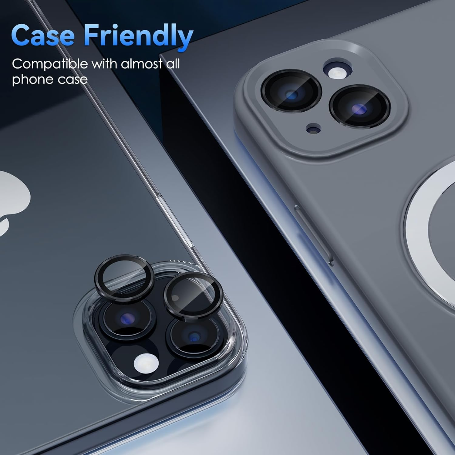 Cloudvalley for Iphone 15 Plus/Iphone 15 Camera Lens Protector, Ultra-Hd Tempered Glass Camera Cover [Case-Friendly] Metal Individual Lens Screen Protective Ring, Black image number 4