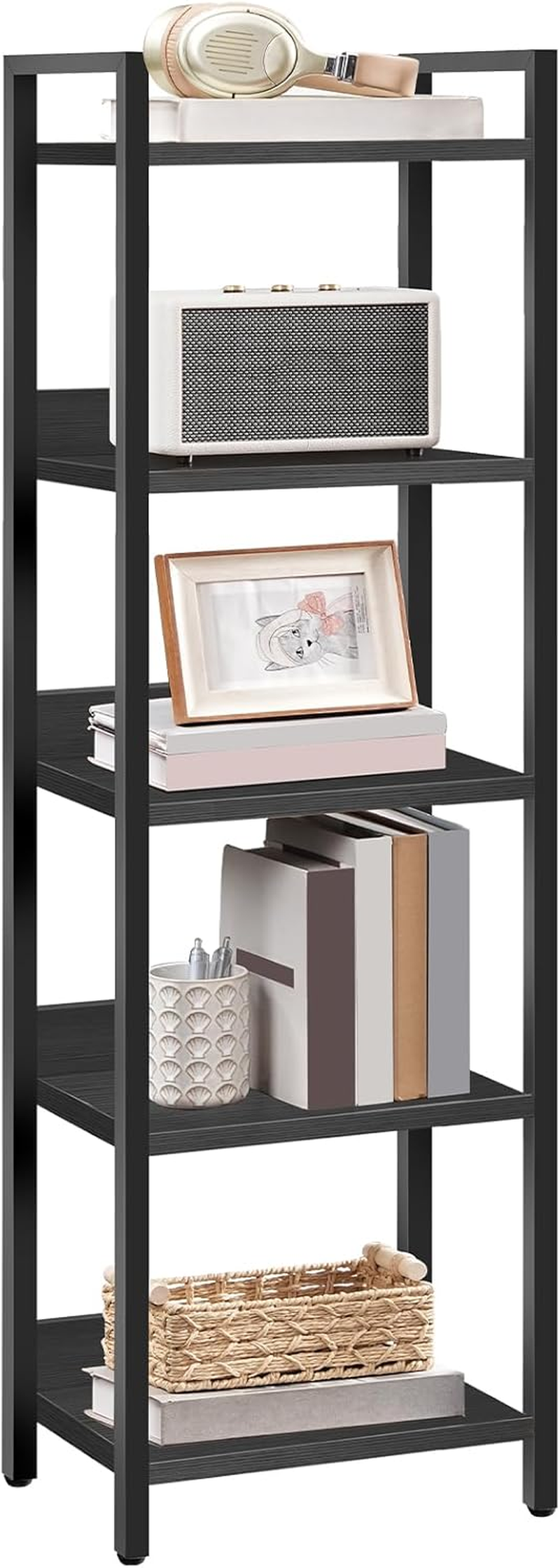 MAHANCRIS Bookshelf, 5-Tier Bookcase, Standing Book Shelf for Small Space, Storage Shelf Organizer, for Living Room, Bedroom, Study, Balcony, Black BKHB5501 image number 2