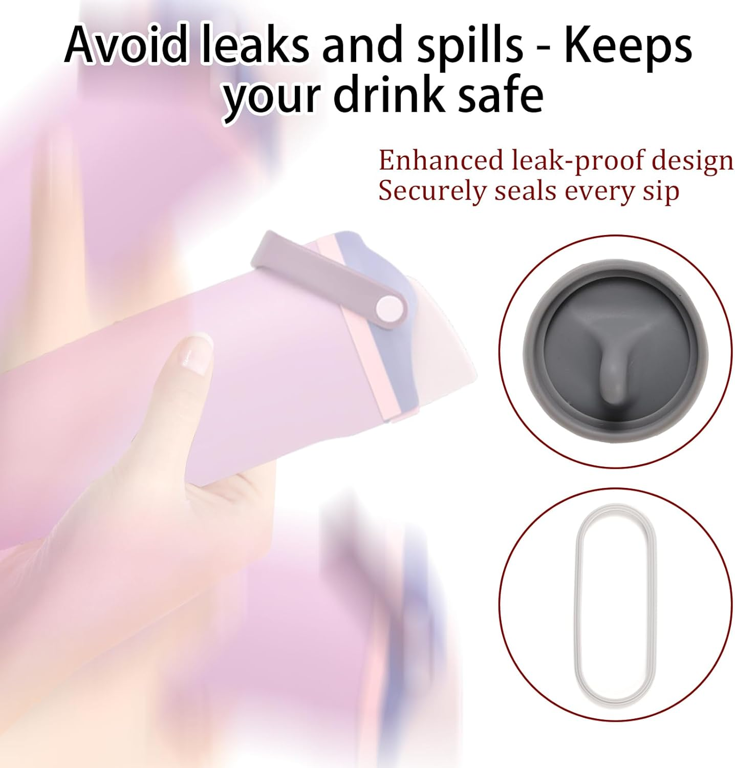 Leak-Proof Stoppers and Gaskets Set, 2Pcs Stoppers for Owala Freesip Sway 30Oz 40Oz and 2Pcs Gaskets for Owala Freesip Sway/Tumbler 40Oz Grey Silicone Sports Water Bottle Accessories image number 5