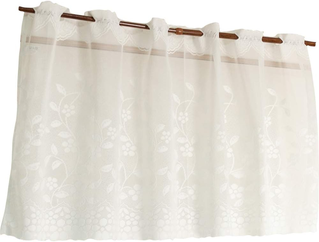 Arie Cafe Curtain, White, Width 39.4 X Length 35.4 Inches (100 X 90 Cm), Made in Japan, Cute Flower Vine Pattern image number 2