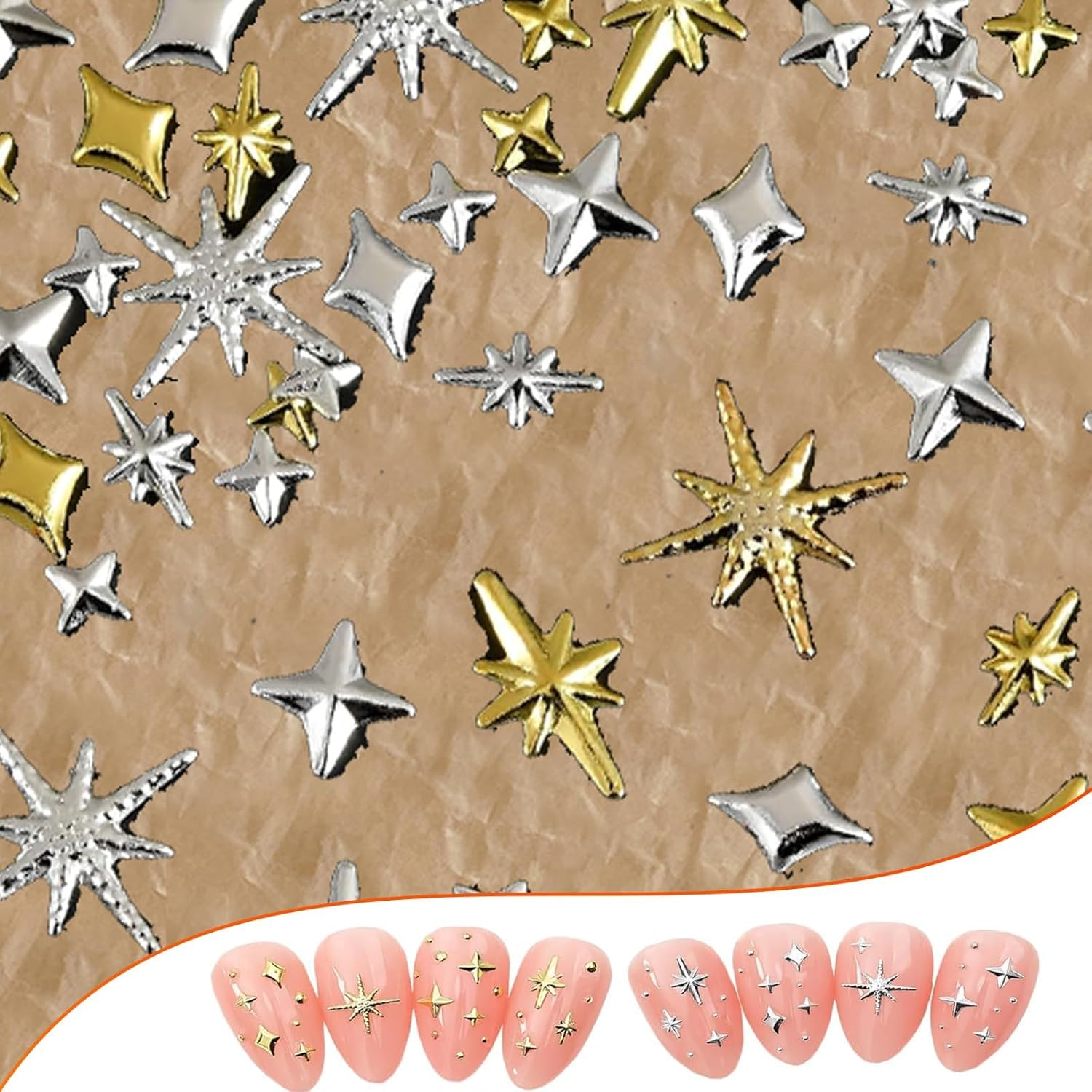 4 Boxes 24 Grids Star Nail Charms, Premium 3D Gold & Silvery Star Charms for Nails Art, Metallic Studs & Rhinestones Nail Jewelry Decorations, Manicure Kit Supplies for Women & Girls image number 3