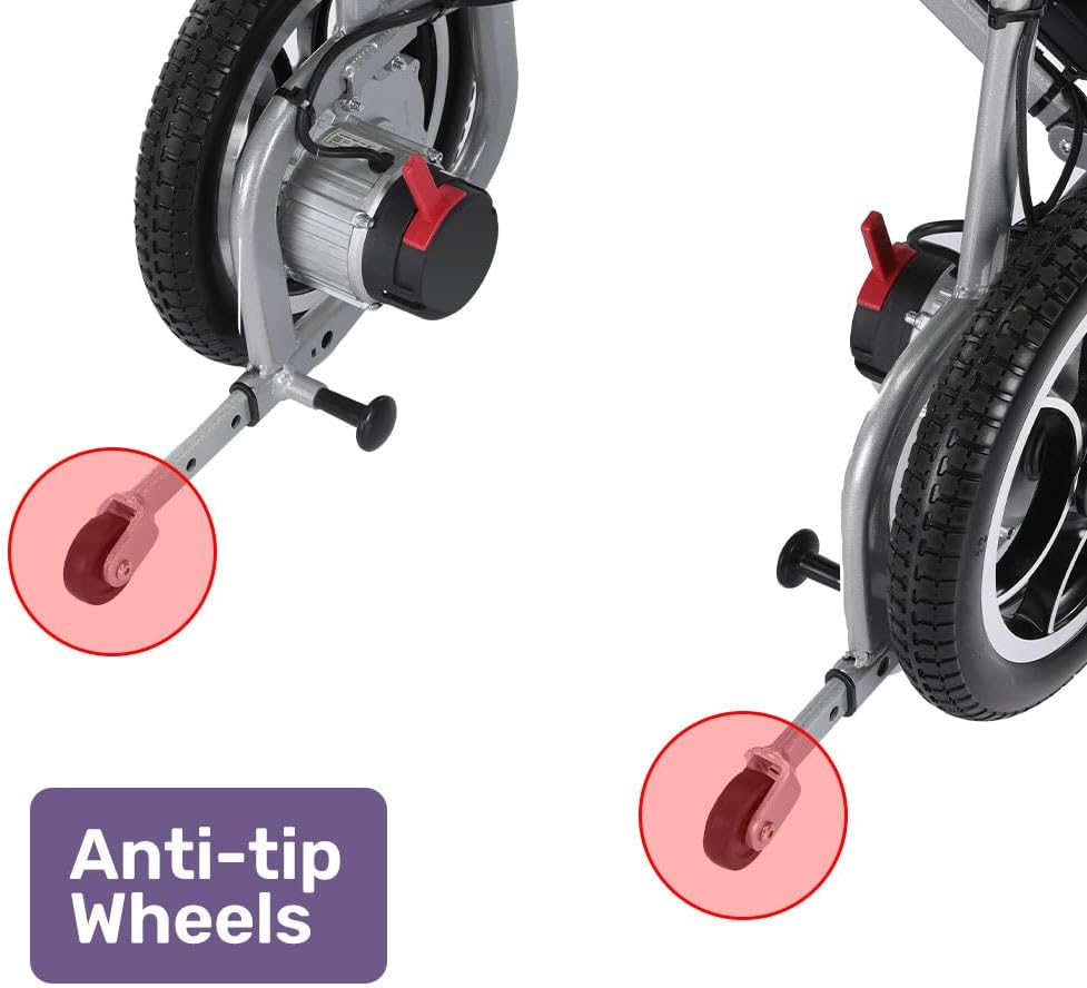 "Equipmed Power Electric Wheelchair, Airline Approved Wheelchair, Extra Lightweight, Long Range, Lithium Batteries, Silver"