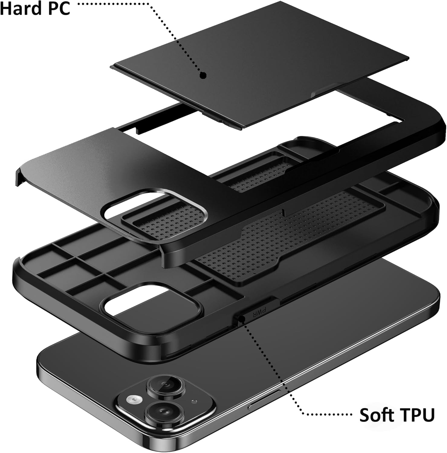 For Iphone 12 Mini Case with Credit Card Holder, Areaphmet Wallet Case Slide Cover Dual Layer Hard PC Rubber Cover Phone Case for Iphone 12 Mini 5.4'' 2020 Black image number 3