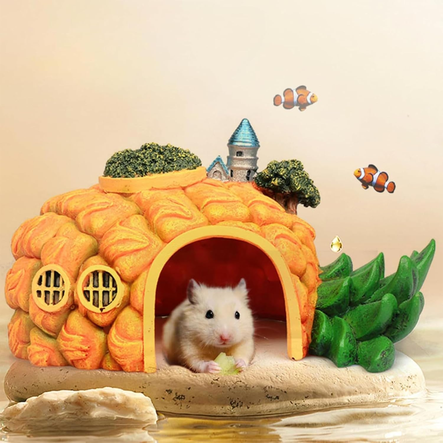 Cozioz Small Animal Hideout Hut &ndash; Chewable Cage Cave Toy for Sugar Gliders, Hedgehogs, Chinchillas, Squirrels, and Hamsters | Habitat Decor Accessories(Pineapple 2) - Carrot image number 3