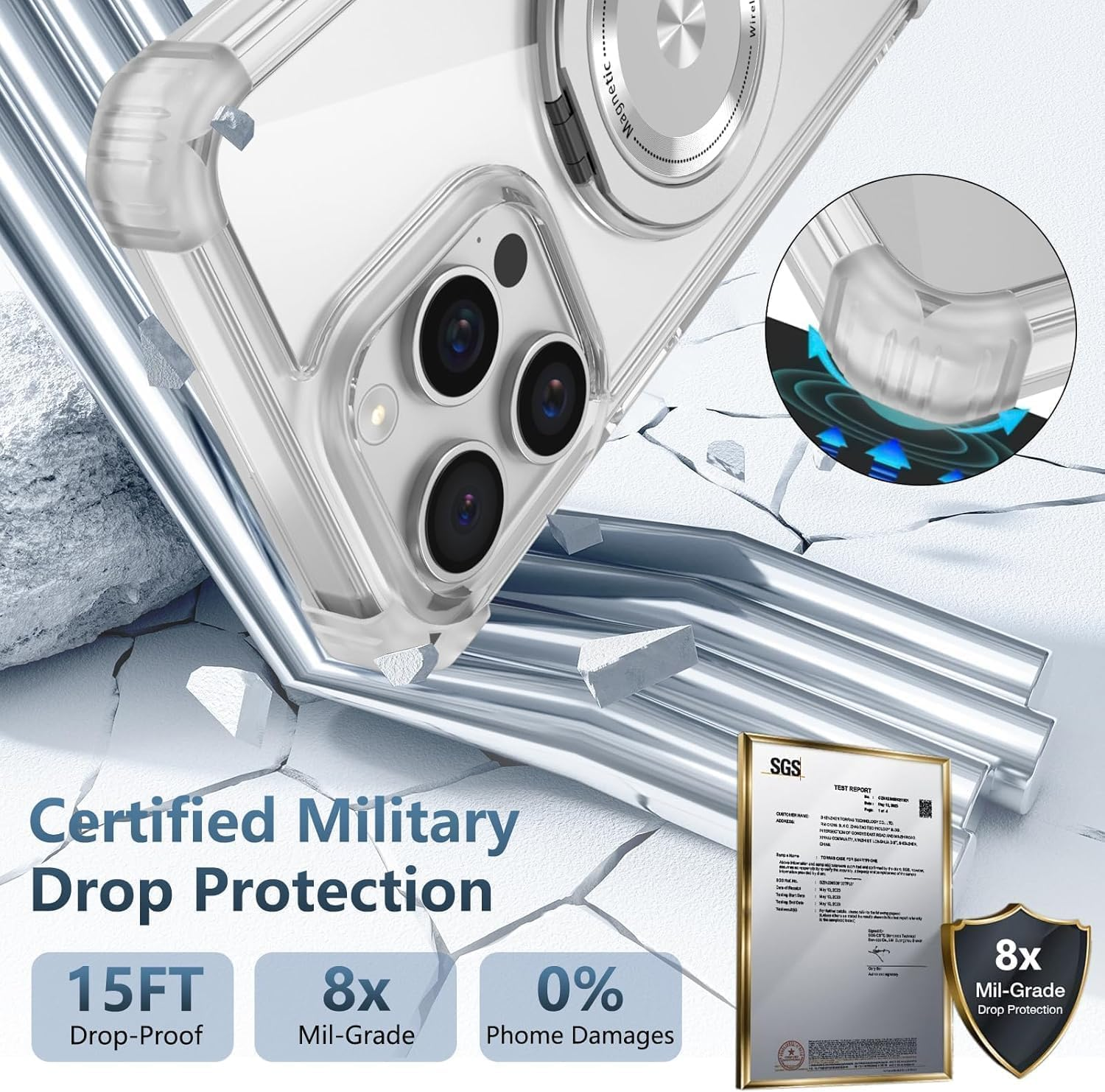 RUNGOS 360&deg;Rotatable Ring for Iphone 14 Pro Max Case Magsafe, with Stand [Strong Magnetic] [Mil-Grade 4-Corner Airbag Reinforcement] Clear Shockproof Case for Iphone 14 Pro Max Phone Case image number 2