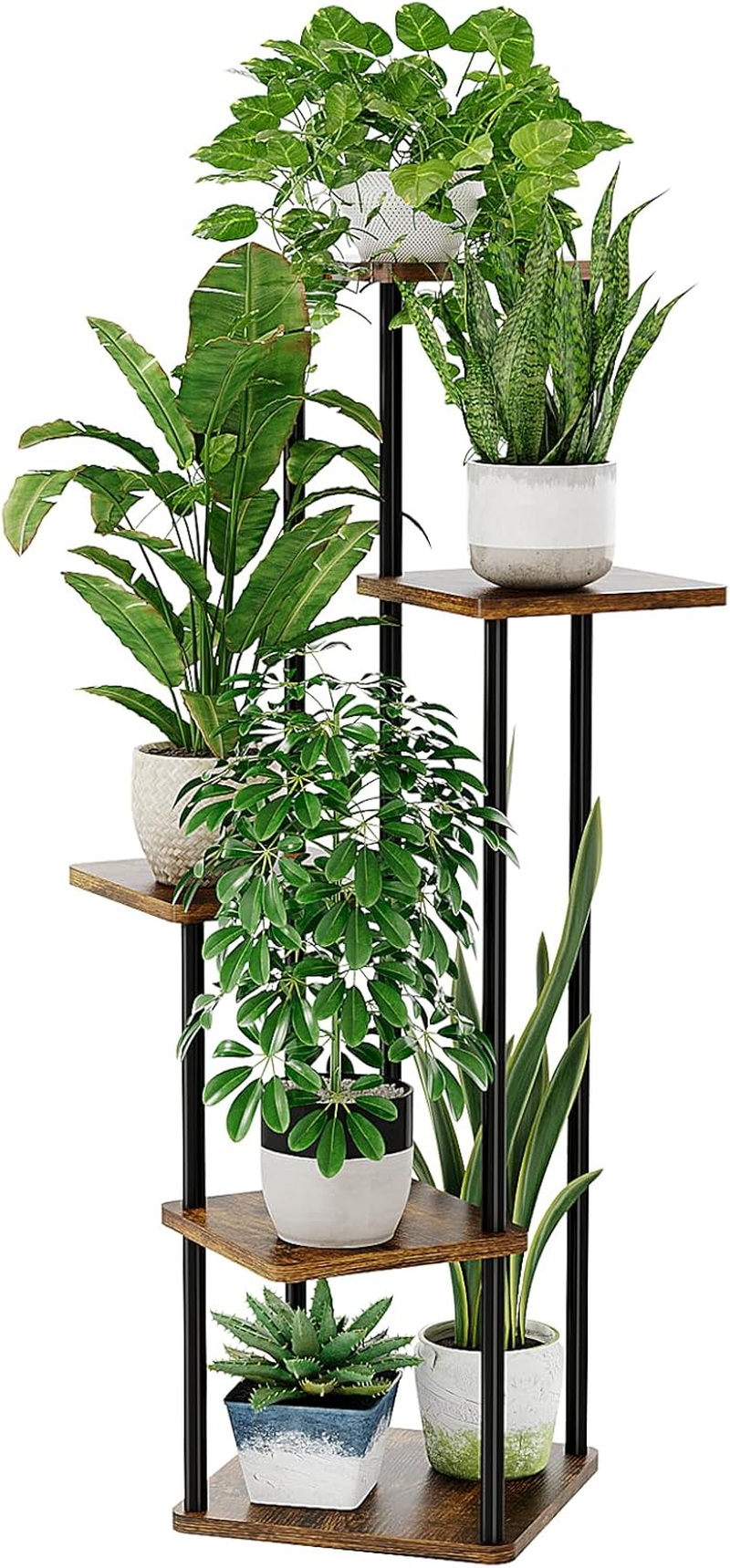 Bamworld Corner Plant Stand Indoor, 5 Tier Metal Plant Shelf for Multiple Plants, Tall Flower Stand for Patio Garden Balcony Living Room Bedroom(Brown)