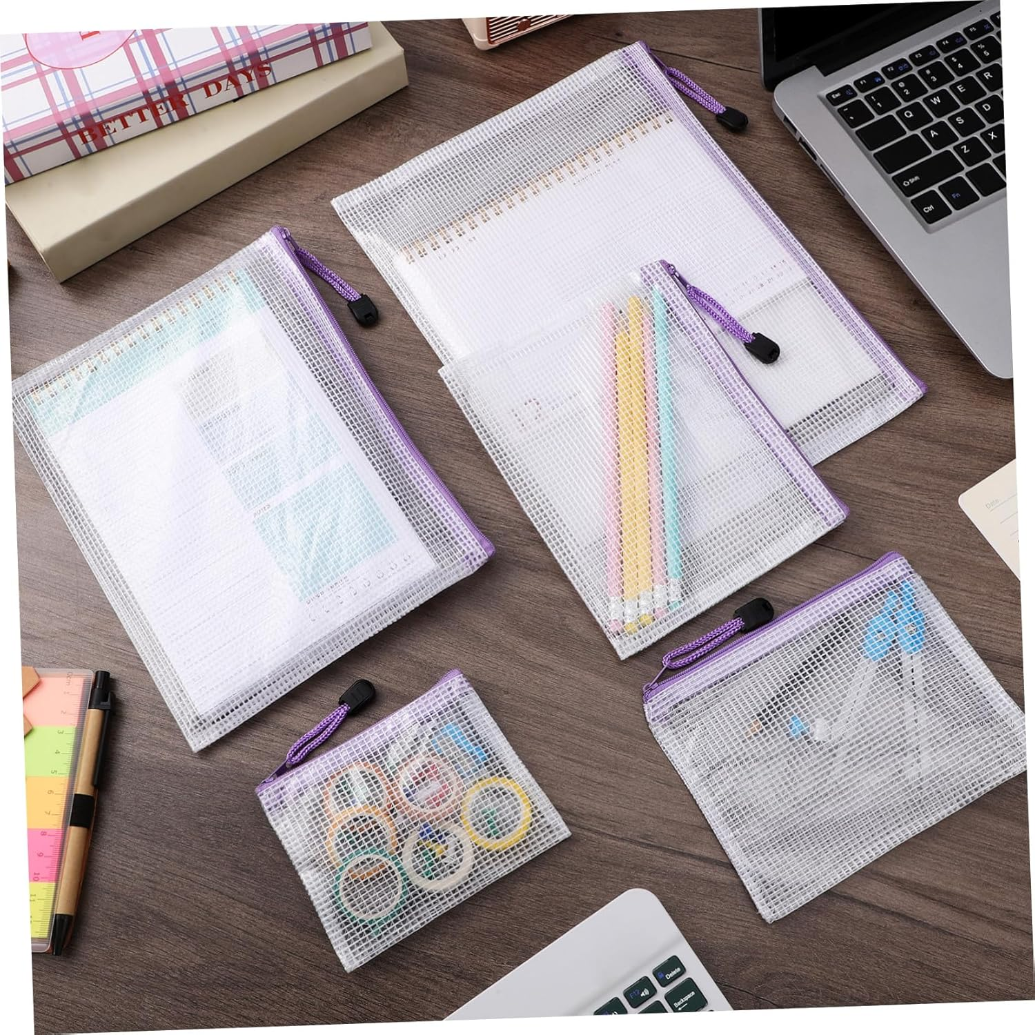 LOPUNER 32Pcs Mesh Zipper Pouch with Smooth Zippers Multi Transparent Document Wallets for Office Travel and Home Organizing Small Items and Papers image number 1