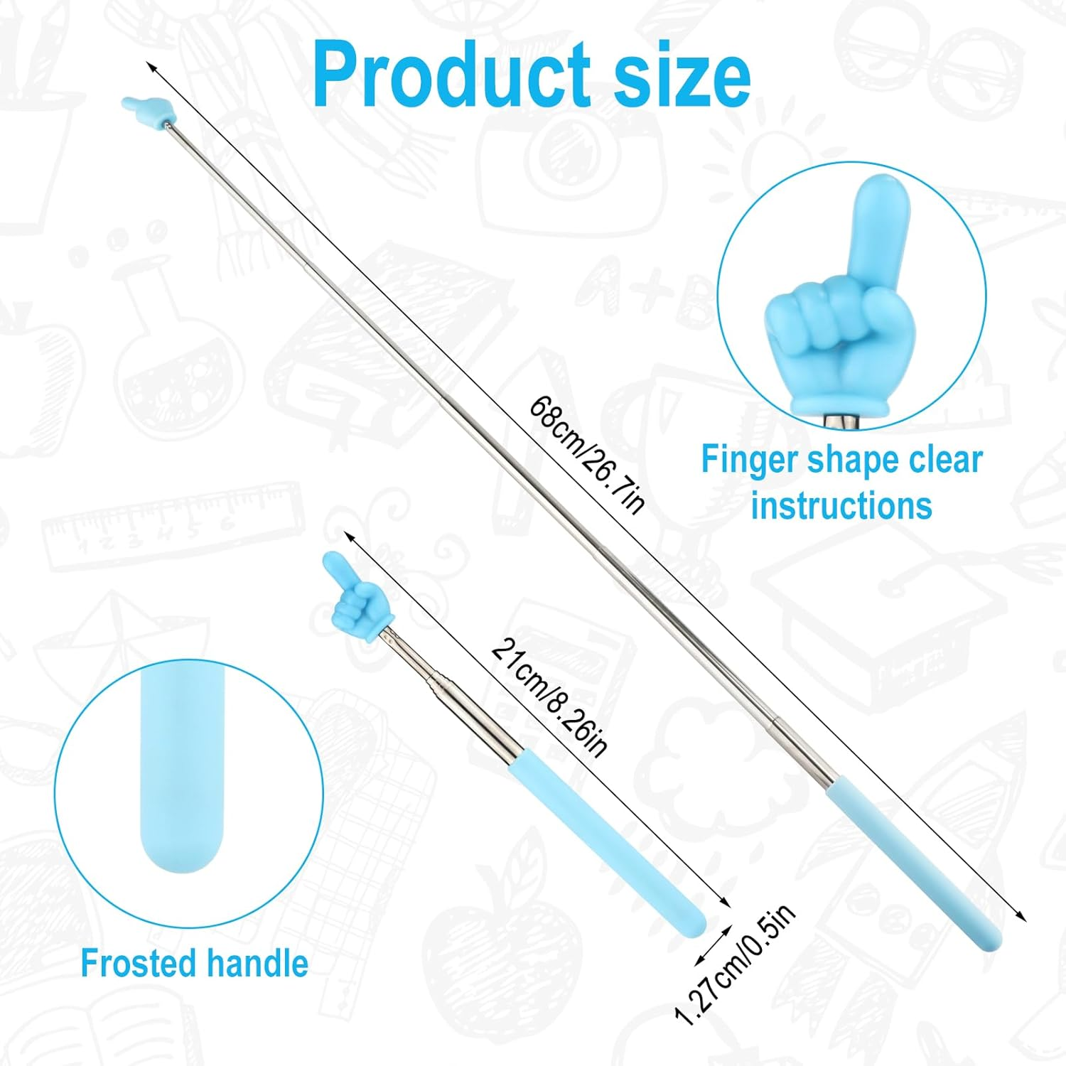 2Pcs Retractable Teachers Pointer Sticks, Telescopic Finger Teachers Pointer for Classroom Presentation Whiteboard Extendable Hand Pointing Stick for Teachers Speakers (Blue, Purple) image number 3