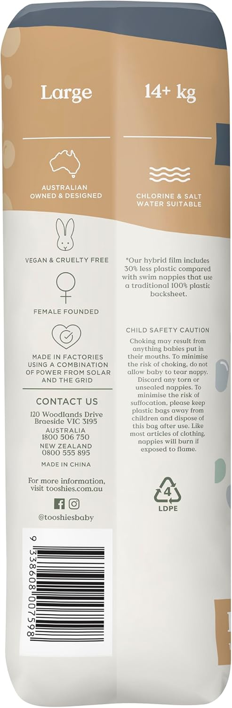 Tooshies | Swim Pants | Size Large 14+ Kgs | Hybrid Film with 30% Less Plastic | No Swell | Pull up and Tear off | Turtle Print | Unisex | 10Pk (Pack of 2)