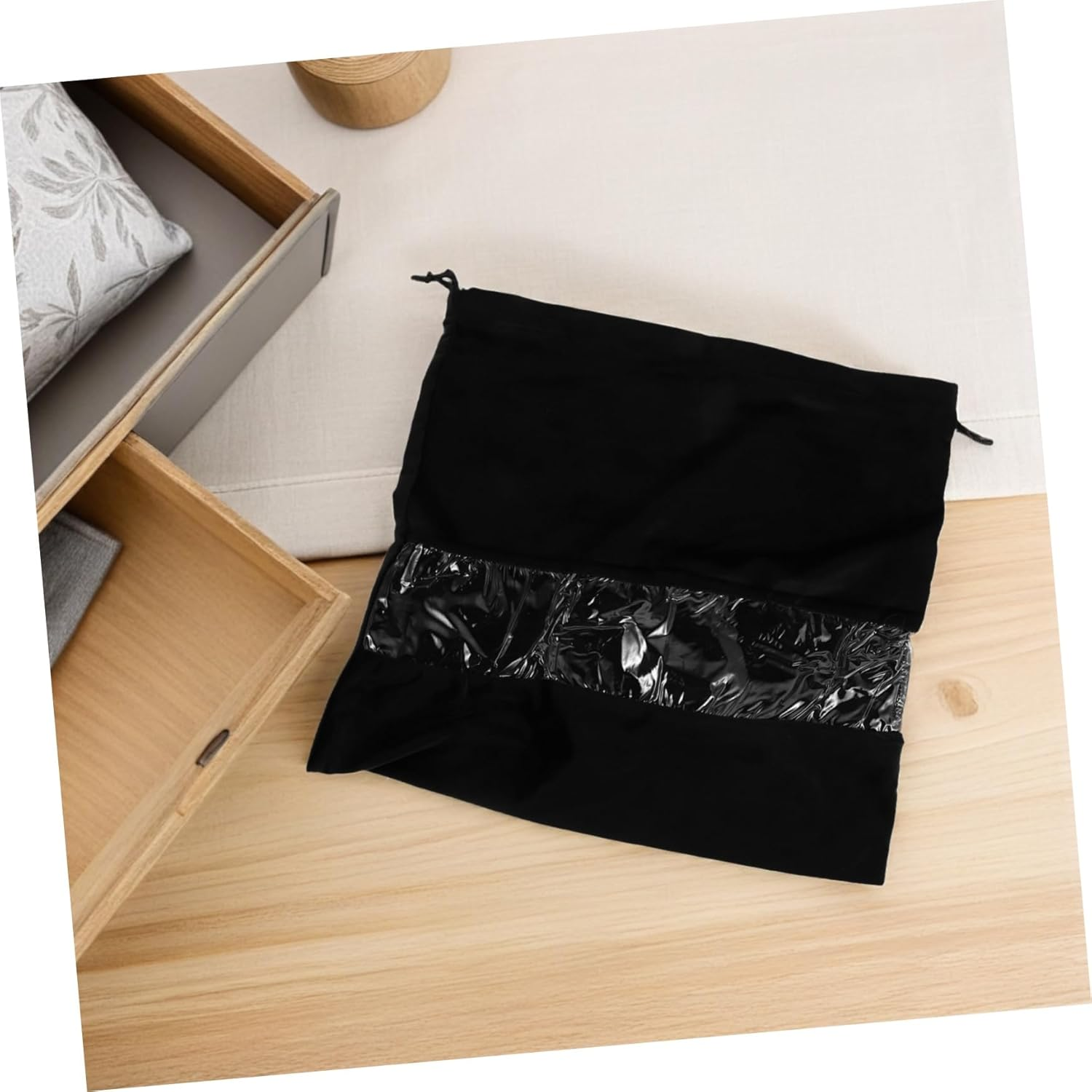 CLISPEED Transparent Velvet Drawstring Hair Dryer Bag Portable Dustproof Storage Pouch for Travel and Home Lightweight Organizer for Hair Tools Underwear Small Items with Easy Access image number 2