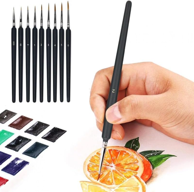 AIMALL 9 Pcs Sable Hair Paint Brush Set, Detail Miniature Painting Brushes, Sizes 000-6, Perfect for Oil, Watercolour, Gouache, Acrylic, and Nail Art Projects image number 3