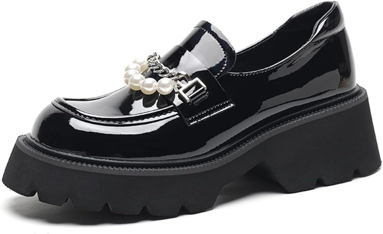 Galindopia Women Fashion Platform Loafers Lug Sole Slip on Square Toe Mary Jane