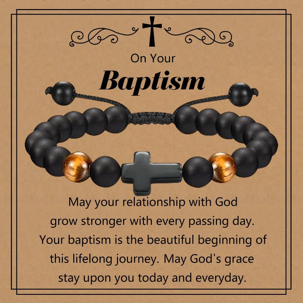 Braided Rope Cross Christian Bracelet, Baptism Gift for Boys & Girls, Christening, First Holy Communion, Adjustable Size (6-13 Inches), Unisex