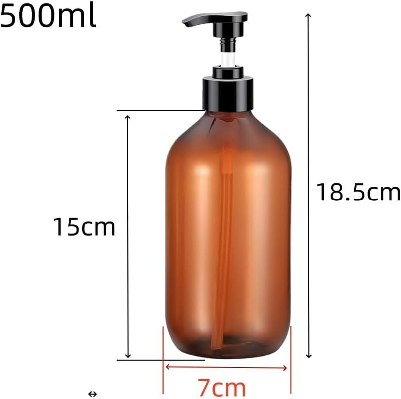 3 Pack 500Ml Empty Lotion Pump Bottles,Plastic Shower Gel Bottles,Empty Plastic Pump Bottles Dispenser,Portable Shampoo Lotion Hand Pump Bottle,For Hand Sanitizer Shampoo Lotion(Brown & Green&Clear) image number 2