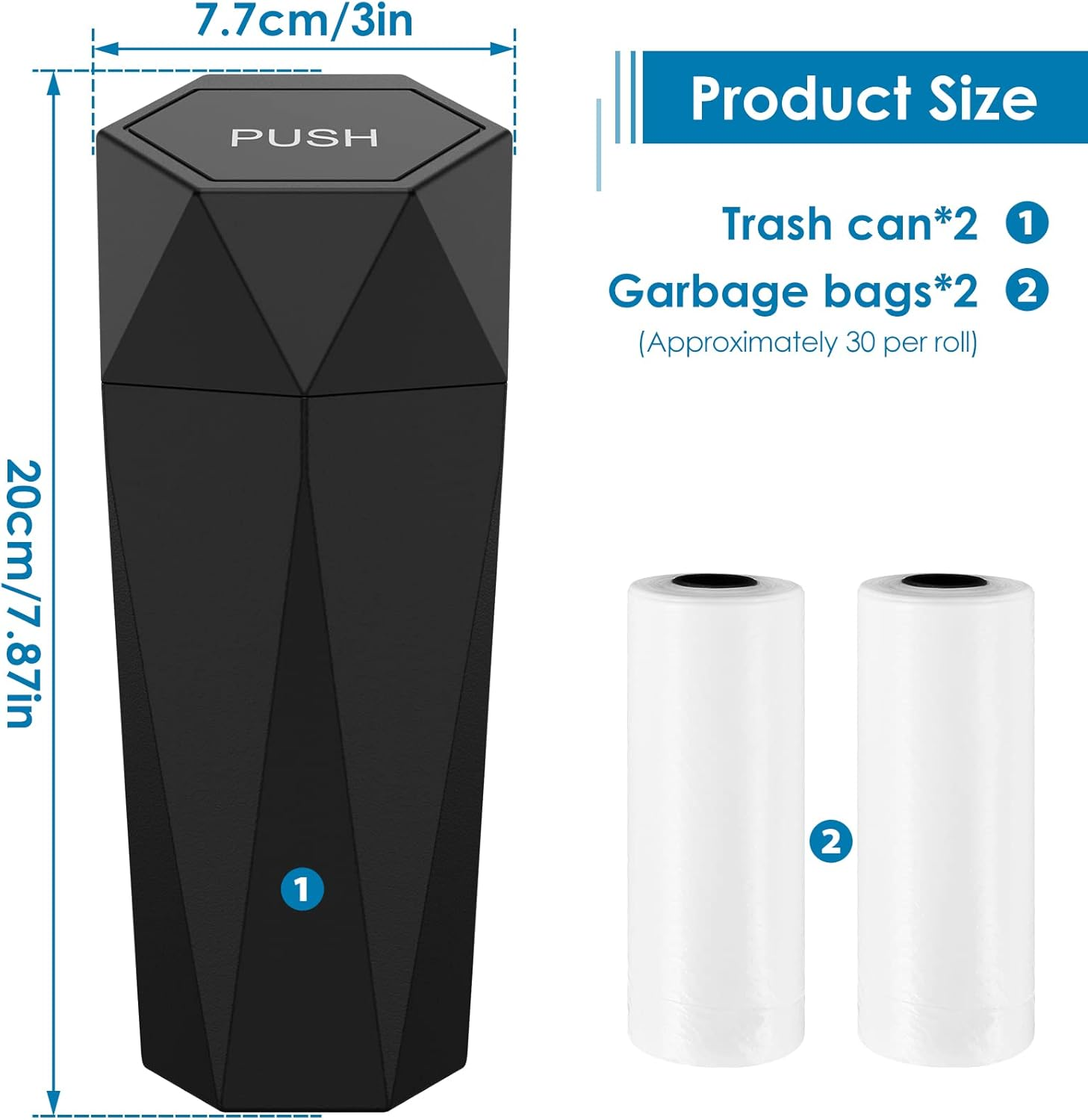 2Pcs Car Trash Cans, Leakproof Universal Mini Automatic Portable Garbage Bin with 2 Roll Garbage Bag, Easy to Clean, Diamond Shaped Interior Automotive Accessories for Car Door (A)