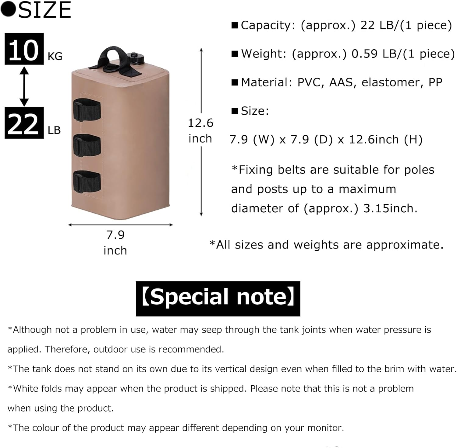 Tent Weight Set of 4/8 Weight Bag Multi-Weight for Tarp Tents Band Tape Water Injection Type Outdoor Heavy Bag Beach Umbrella Versatile Weight Gazebo Shelter (8, Khaki-Square)