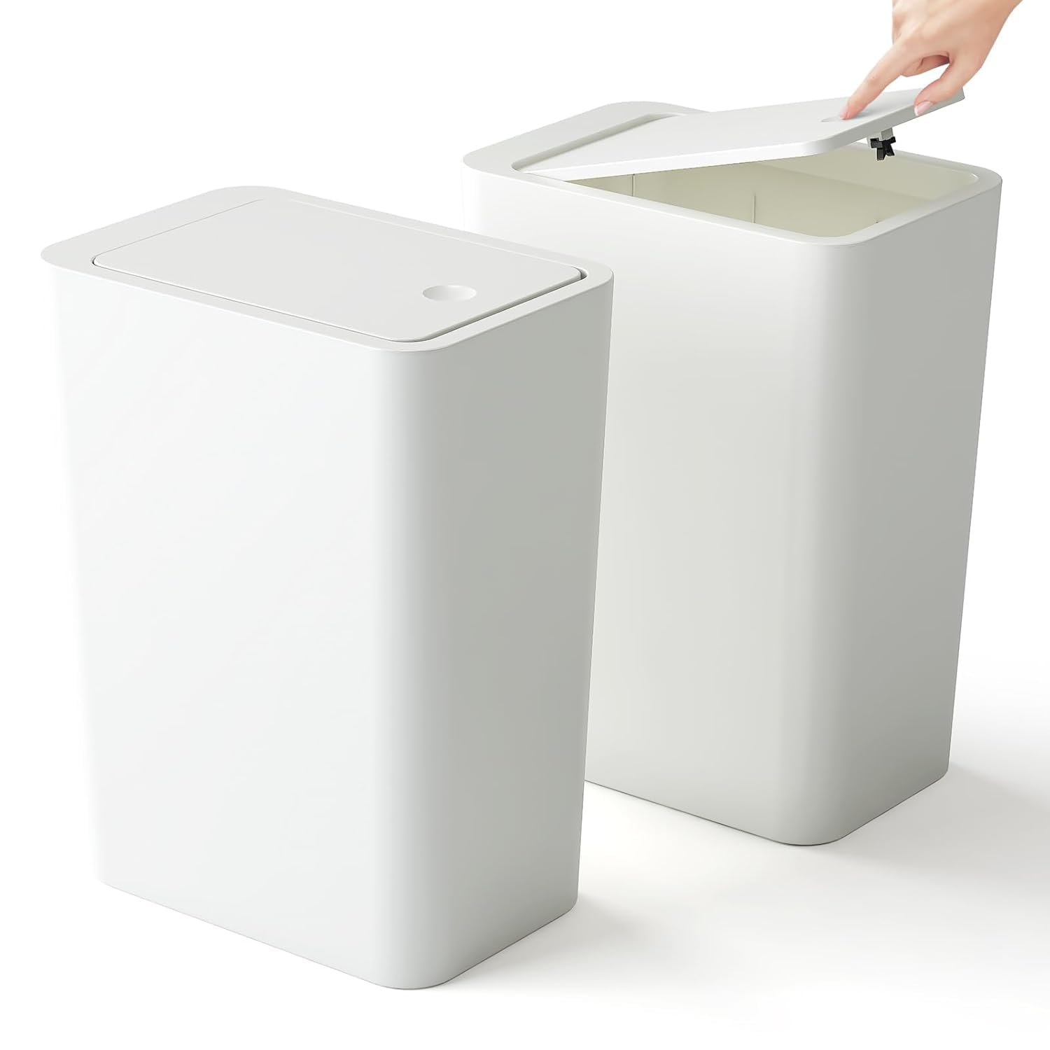 2 Pack Bathroom Trash Cans with Lid, 10 Liter/ 2.6 Gallon Slim Garbage Can, Small Trash Bin Waste Basket with Pop-Up Lid for Kitchen, Bedroom, Living Room, Office (2 Pack, White) image number 6