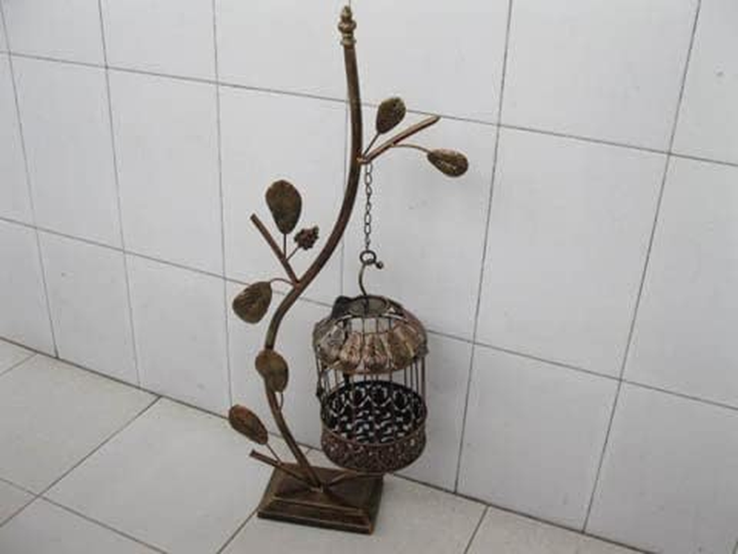1X Copper Plated Hanging Bird Cage & Stand Wedding Favor image number 3