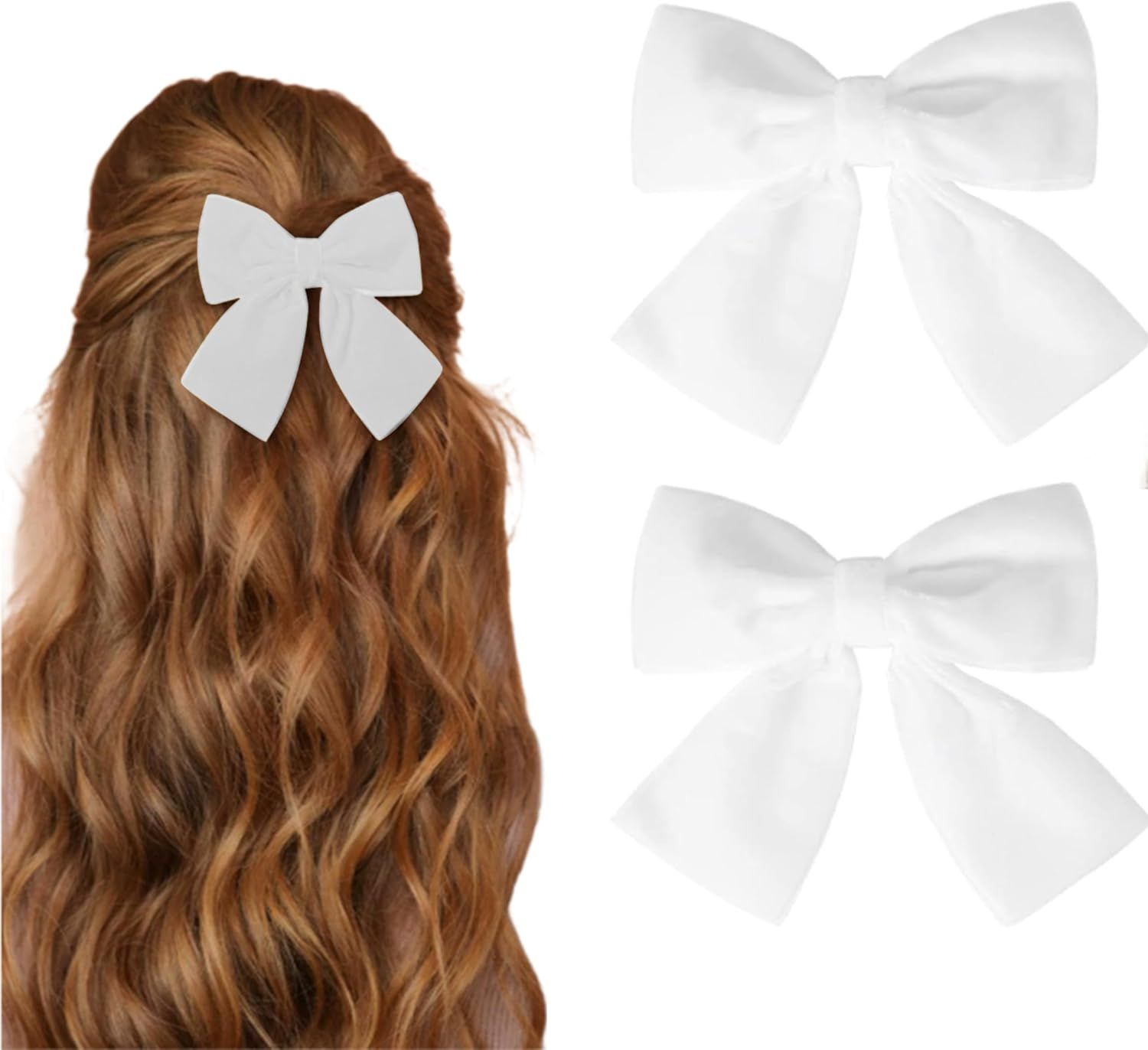 SANTUO Elegant Hair Bow Hair Clip - 2 Pieces Hair Clip Bow for Women & Girls, Vintage Velvet Hair Bows Accessory in (White)