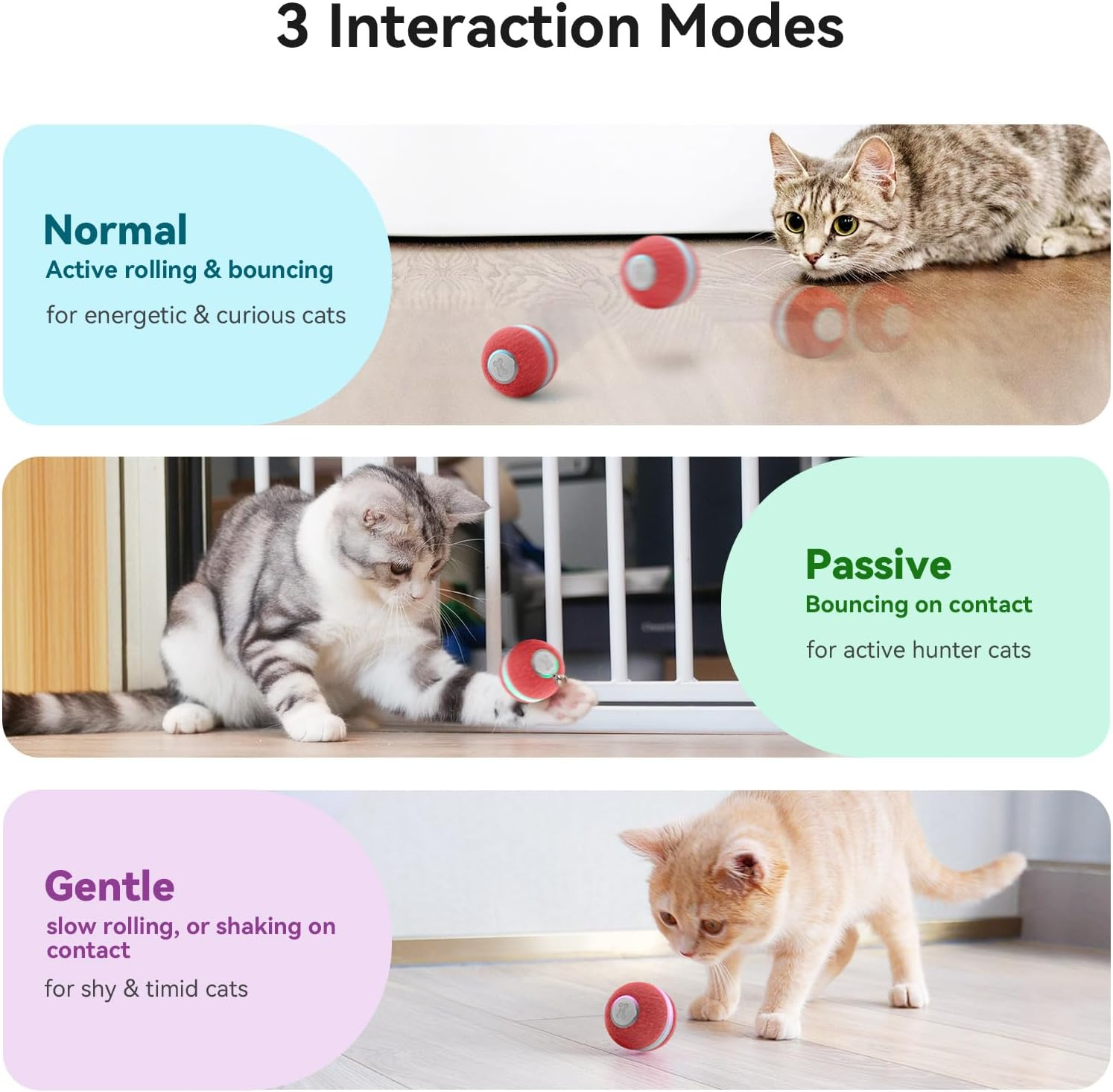 Cheerble Interactive Cat Ball Toy, Automatic Moving Ball Toy for Indoor Cat Kitten, Electric Pet Toy Fun Gift with Light, High Energy Cat Toys, Red - Red image number 2
