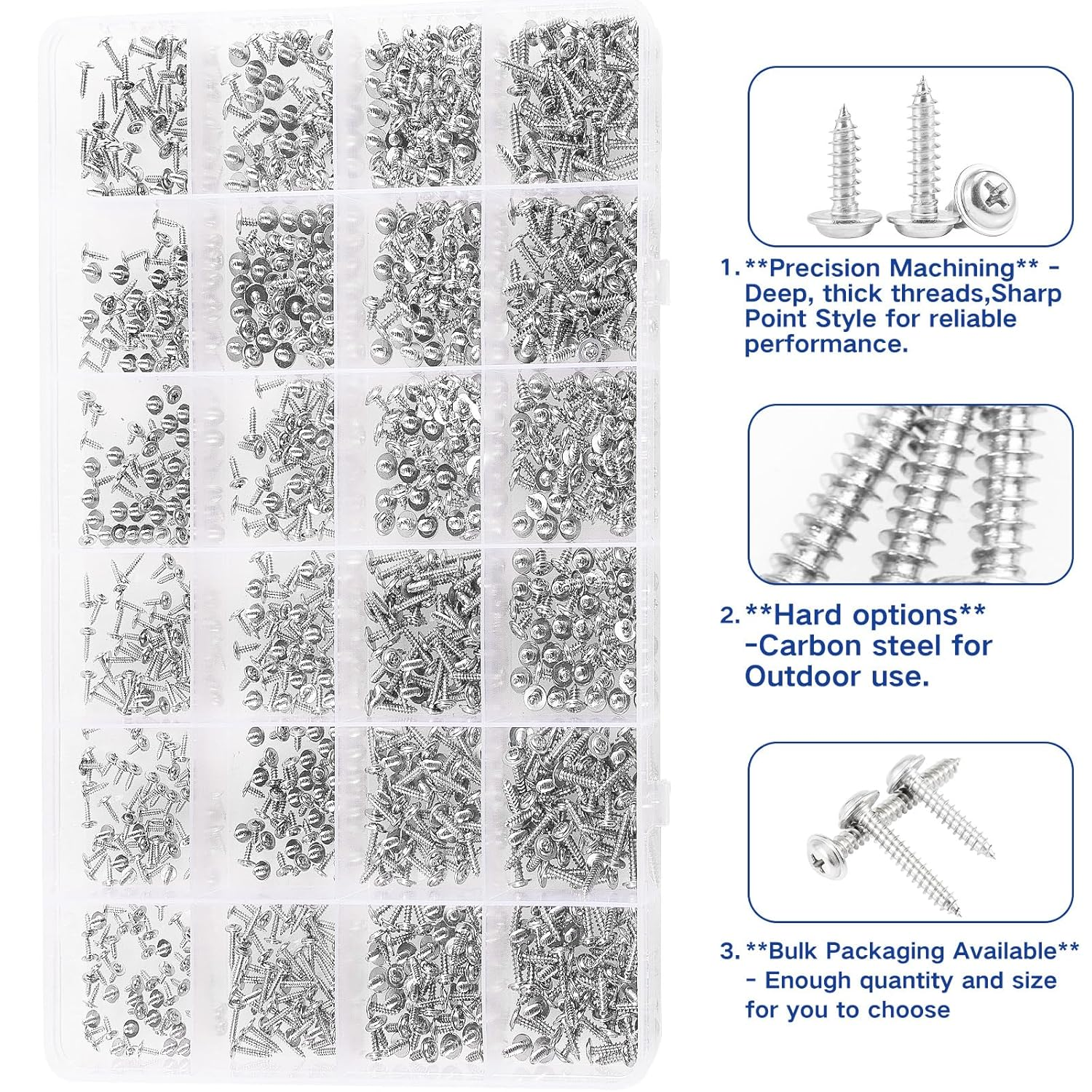 Zmbroll 1200Pcs Silver Phillips Truss Head Self-Tapping Screws M1.2/1.4/1.5/1.7/2/2.3 Wafer Head Wood Screws Pan Head with Washer Tapper Fastener Tiny Screw Micro Screws for Electronic Repair image number 4