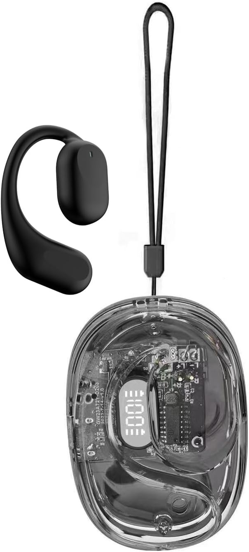 Xmenha Open Ear Bone Conduction Sports Headphones Wireless Bluetooth 5.3 Ear Hooks Earbuds Transparent image number 3