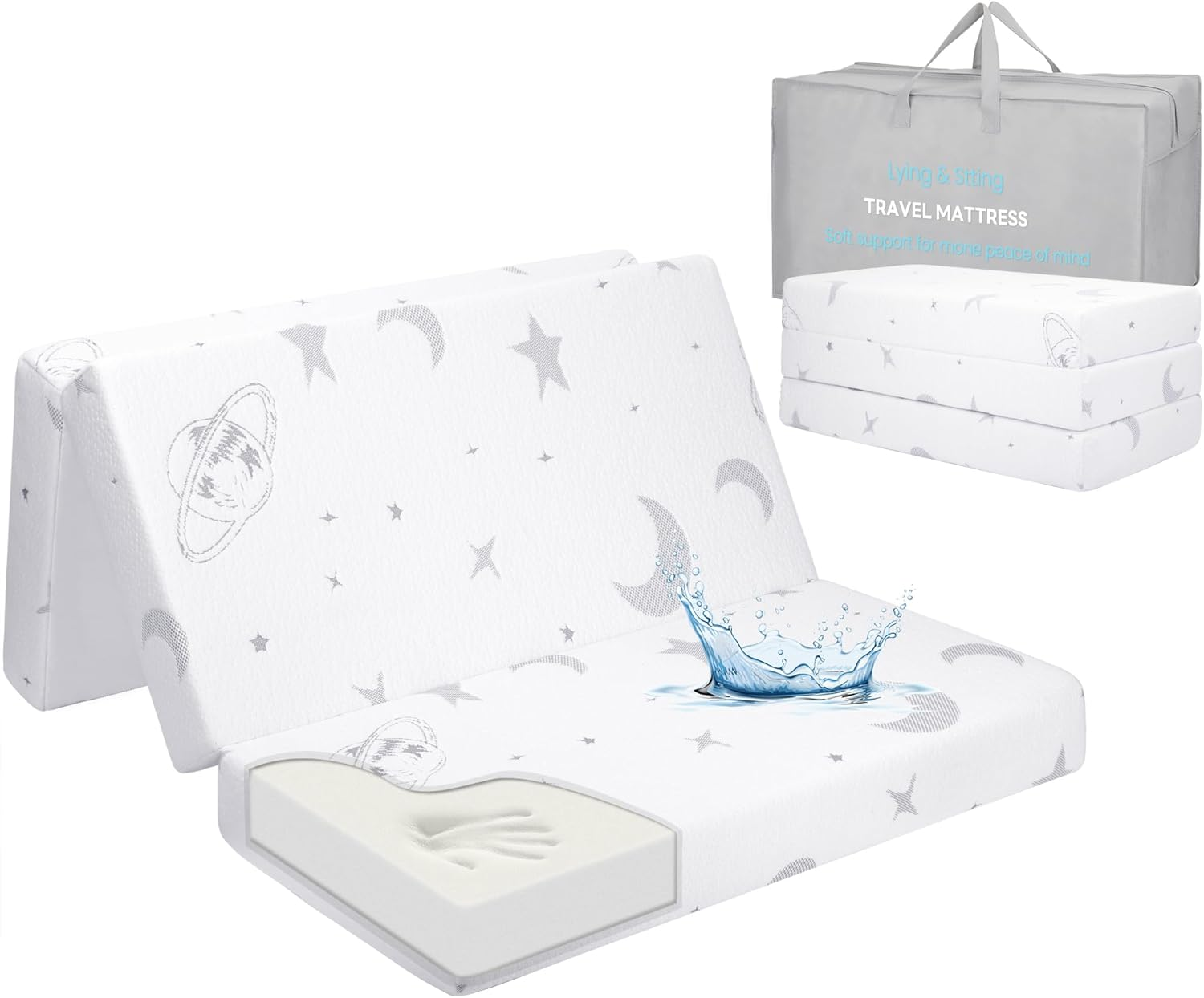 Travel Cot Mattress, Timkos Foldable Mattresses with Removable Zipper Cover and Carrying Bag, Waterproof Portacot Baby Cot, Pack and Play Mattress (105 X 66.5 X 8Cm) Lightweight & Easy Storage image number 4