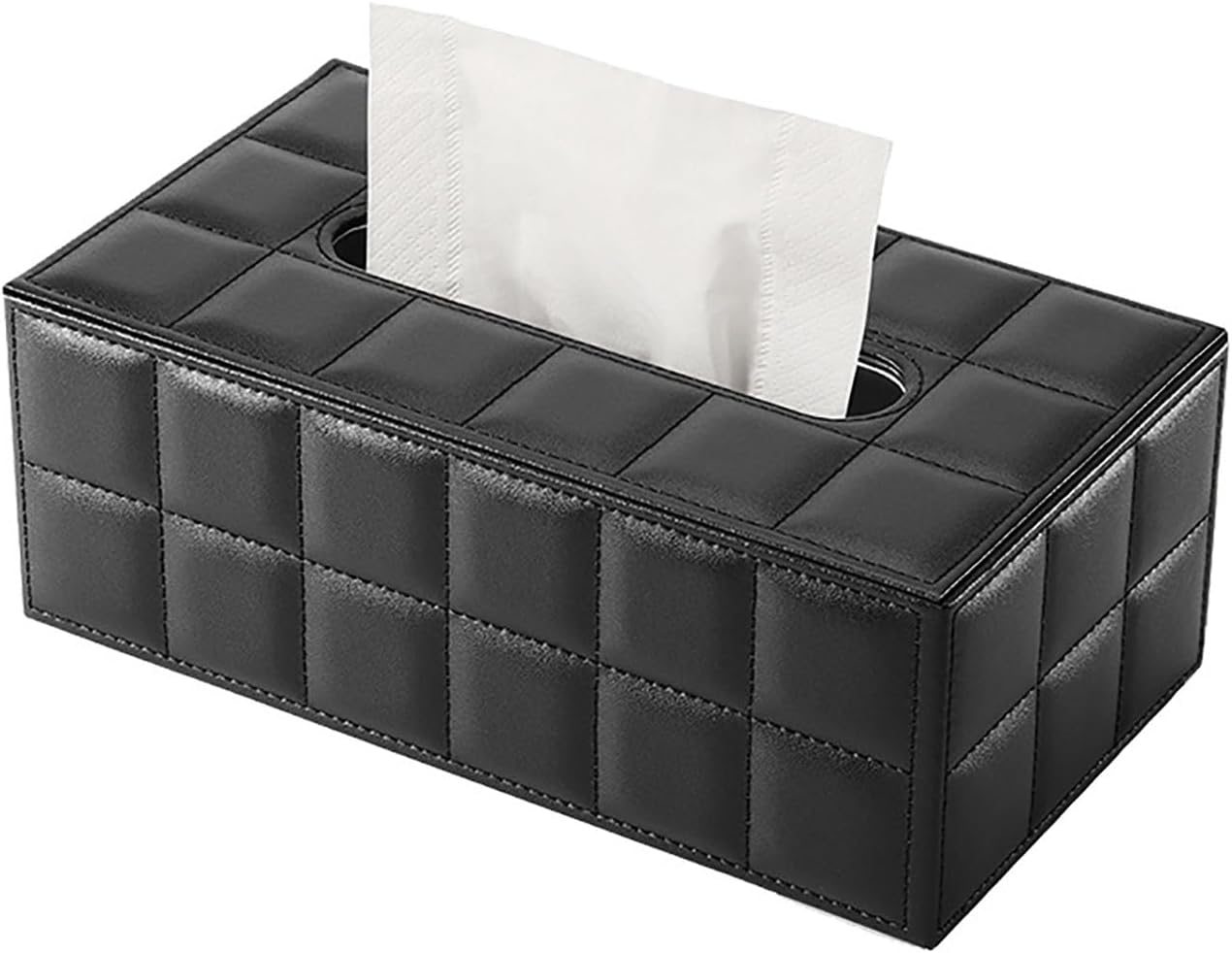PU Leather Tissue Box Cover, Rectangle Black Tissue Box Holder for Home Decor, Office Desk & Bathroom, Fits Standard Tissue Boxes(Black) image number 4