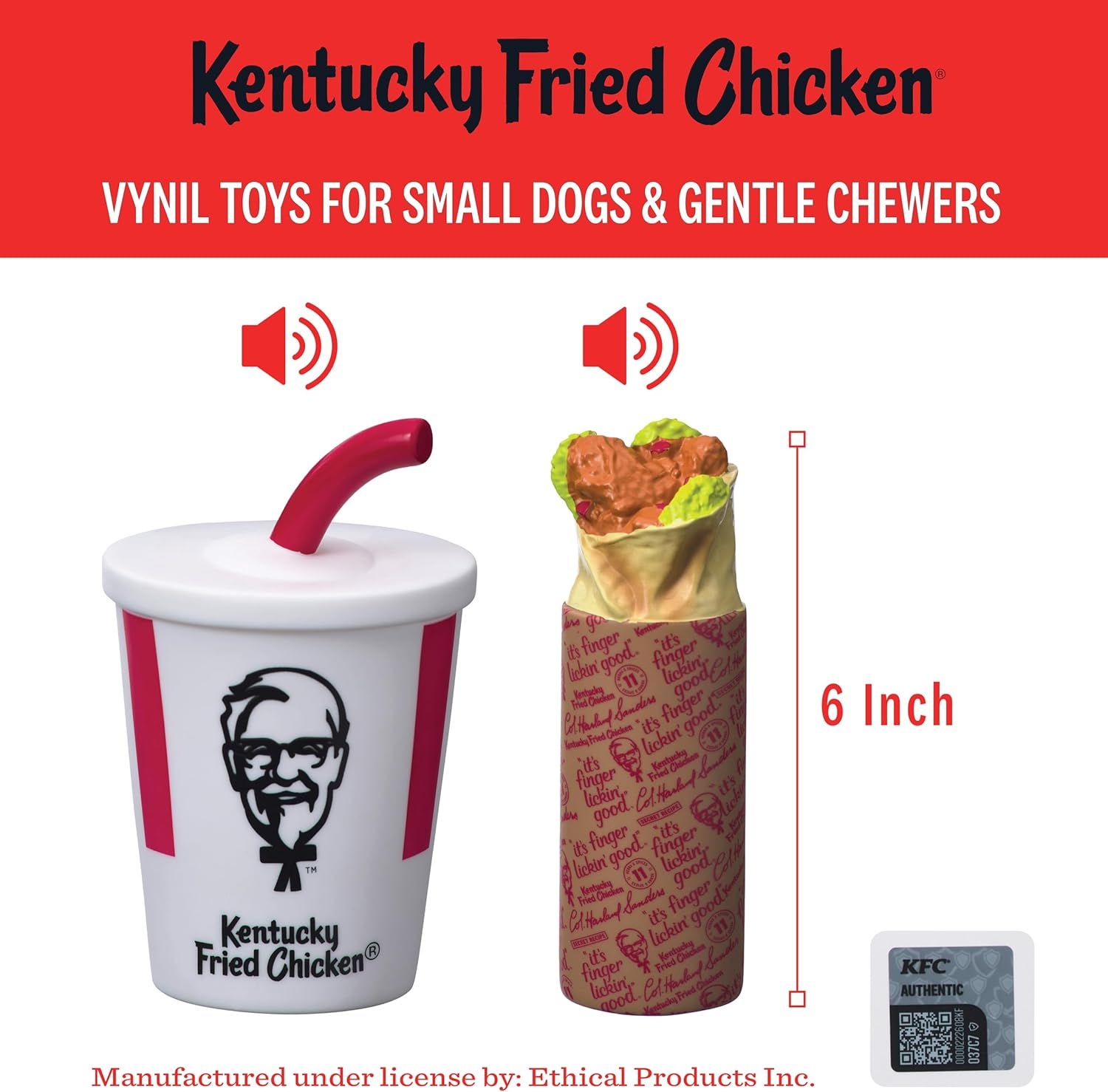 KFC Mini Chicken Wrap & Soda Meal &ndash; 2-Piece Vinyl Squeaky Dog Toy Set &ndash; Includes 6&rdquo; Chicken Wrap & 6&rdquo; Soft Drink Cup &ndash; Lightweight, Fun, and Interactive Play for Small & Gentle Chewers image number 5