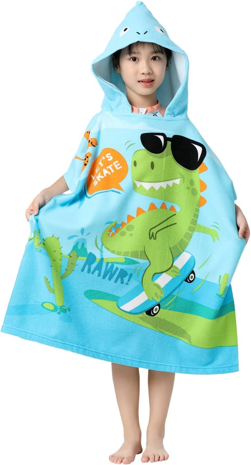 Athaelay Unicorn Design Poncho Towel for Girls Ultra Soft Swimsuit Cover-Ups with Drawstring Bag for 3 to 10 Years Kids Bath Beach and Pool - Alligator image number 5