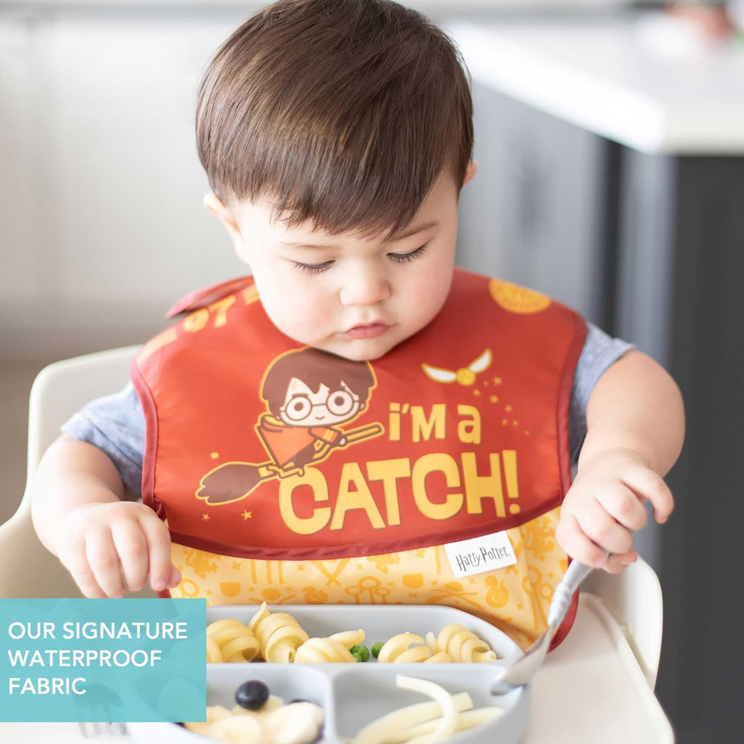 Bumkins Harry Potter Superbib, Baby Bib, Waterproof, Washable, Stain & Odor Resistant, 6-24 Months, 3 Pack - Quidditch - J2 Wonder Woman, Cape image number 6