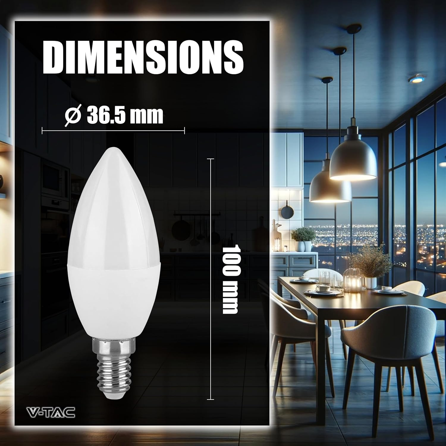 V-TAC 10 X E14-4.5W LED Candle Bulbs (Equivalent to 40W) 470 Lumen 3000K Warm White - Opening of the Light Beam 180&deg; - Maximum Efficiency and Energy Saving Bulb - Warm White image number 4
