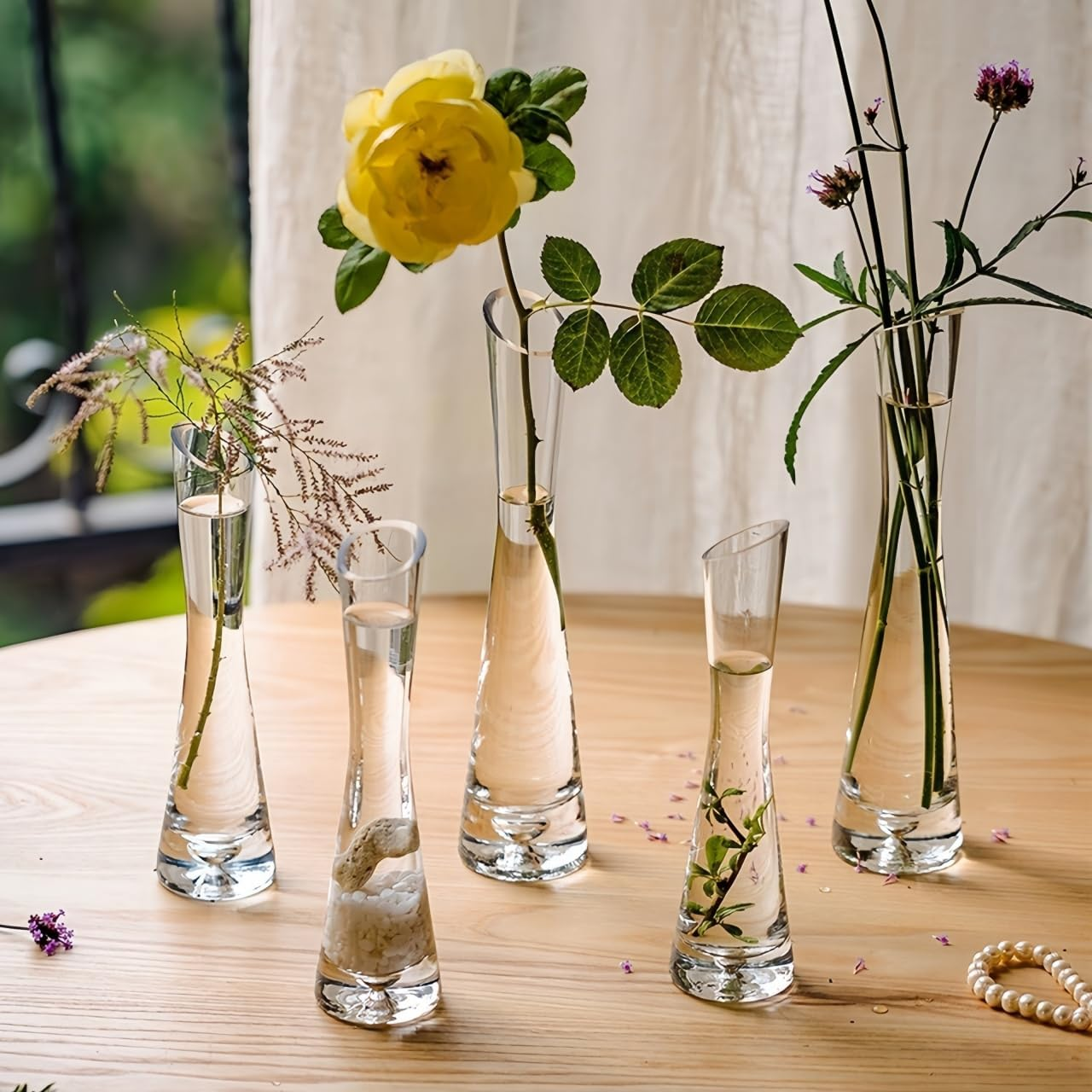 Glass Bud Vase Set of 5 Clear Glass Vases for Wedding Table Decorations,Vase Decoration,Mini Clear Vintage Vases for Rustic Wedding Home Floral Arrangement Table Decorations. image number 2