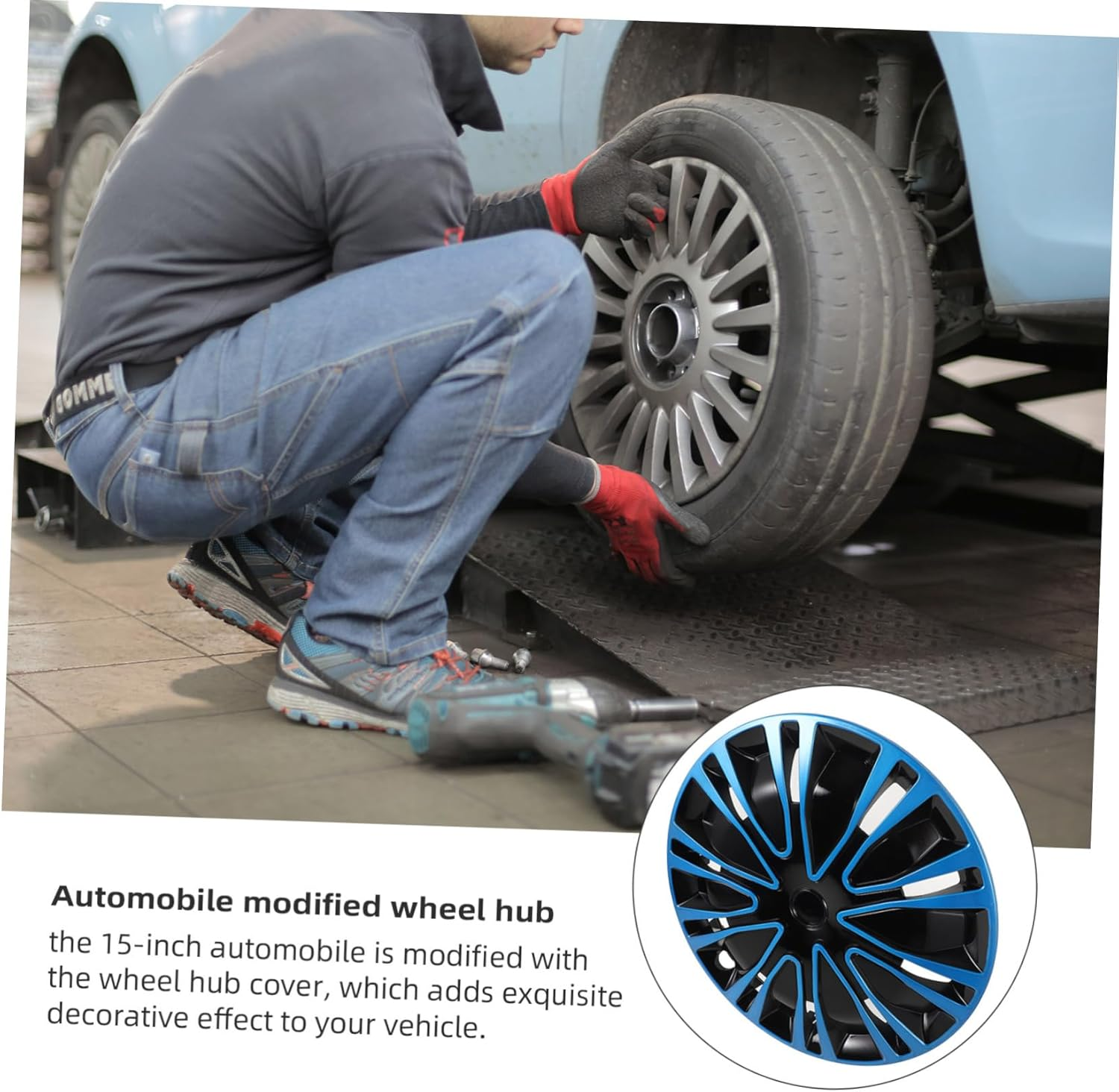 BUGUUYO 15 Inch Automotive Hub Caps Wheel Rim Covers Blue Black Universal Car Hub Covers Decorative Hubcaps for Vehicle Rims image number 5