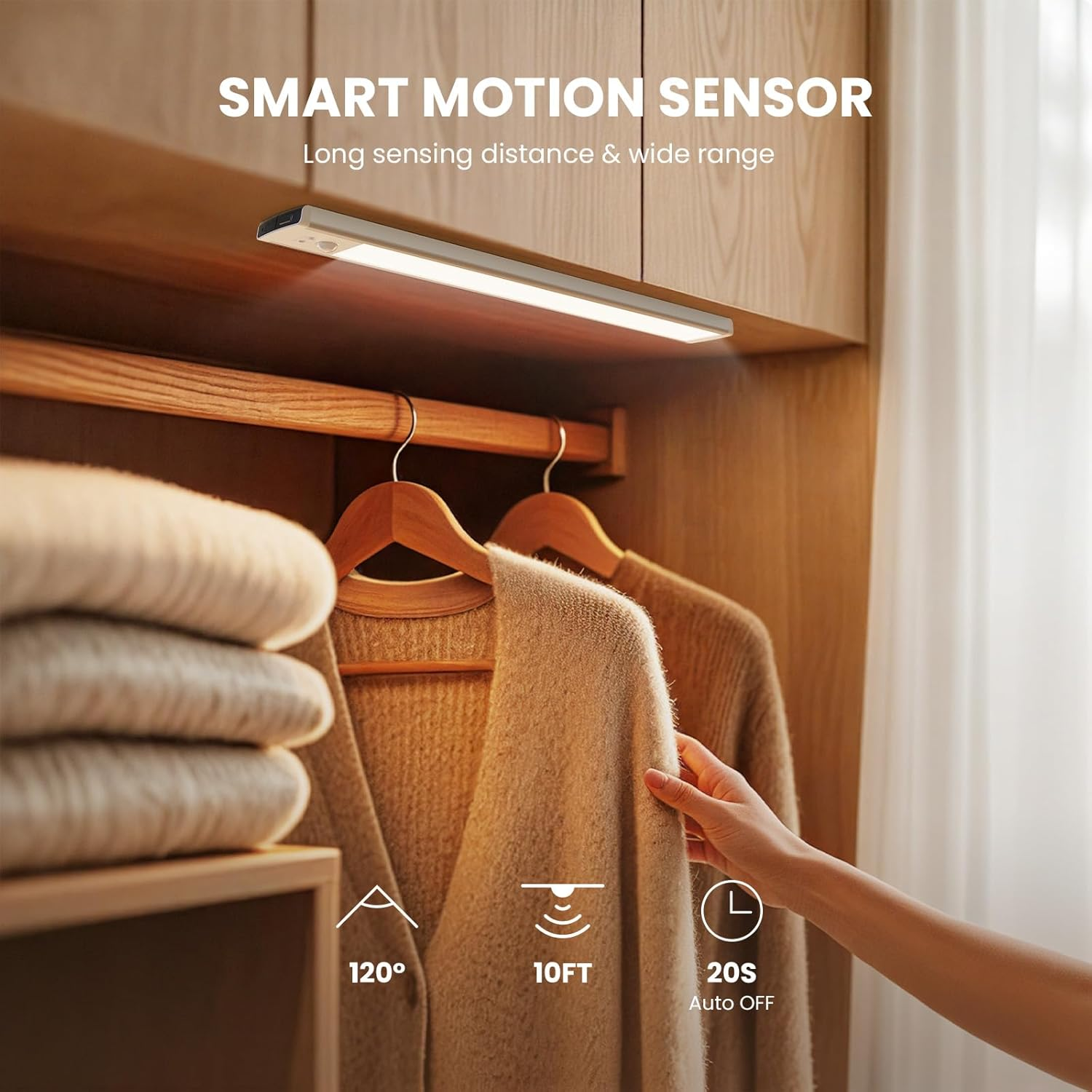 TANSOOL+ Cabinet Lighting LED Lamp with Motion Sensor - USB-C Rechargeable Under-Unit Light Kitchen Light - Dimmable Wireless Night Light for Kitchen, Stairs, Cupboard - 20 Cm, Pack of 2 image number 4