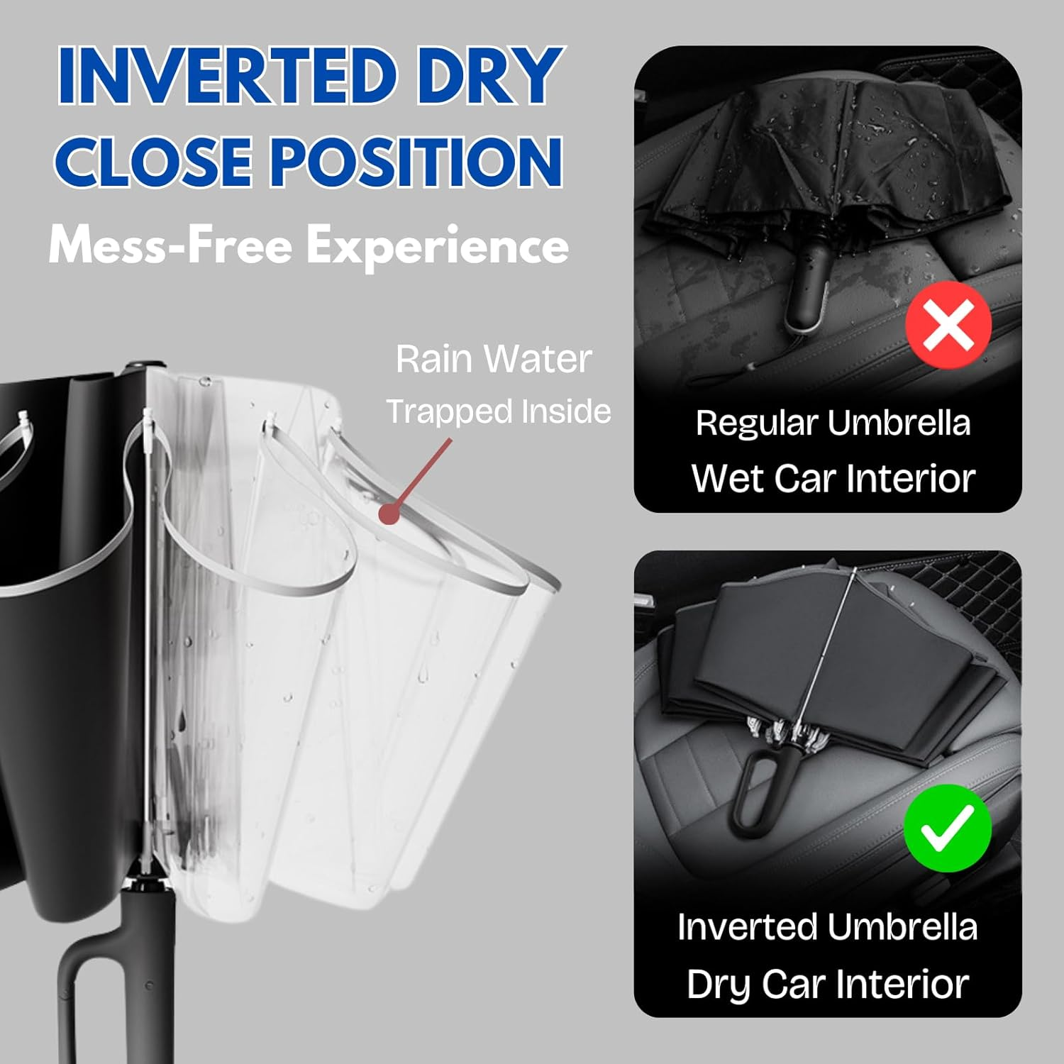 Automatic Extra Large Compact Umbrella with 10-Rib for Sun/Rain, Travel Windproof Folding Parasol with Hooking Handle, Inverted Dry Close and Safety Reflective Strips - Green image number 7