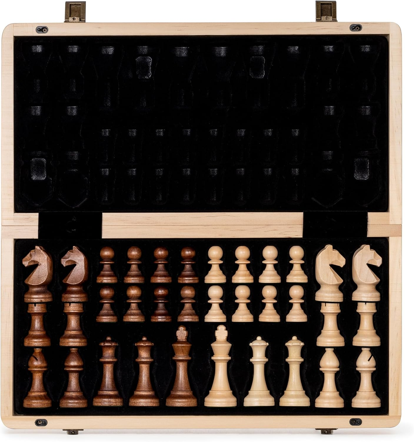 A&A 15" Magnetic Wooden Chess Set/Folding Board / 3" King Height German Knight Staunton Chess Pieces/2 Extra Queen image number 3