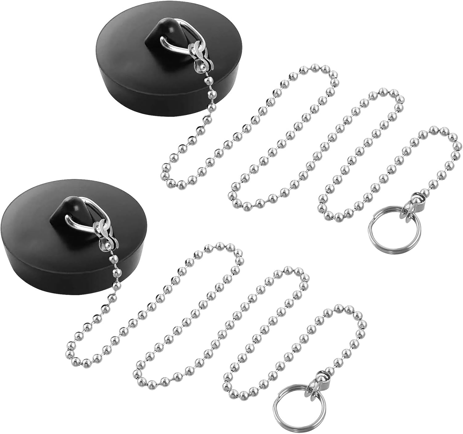 Drain Plug, Pack of 2 Rubber Sink Plugs, 45 Mm Plug Bathtub, Universal Plug for Sink Bathtub, with 40 Cm Chain Plug, for Bathtub, Kitchen, Sink Sewer System image number 1