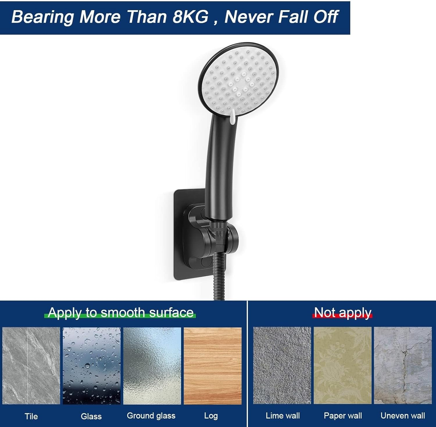 Self Adhesive Shower Head Holder, Adjustable, NO Drilling, Waterproof Handheld Shower Holder, Wall Mount Strong, for Rv Shower, Kids Shower, Bathroom Shower ( Grey) image number 3