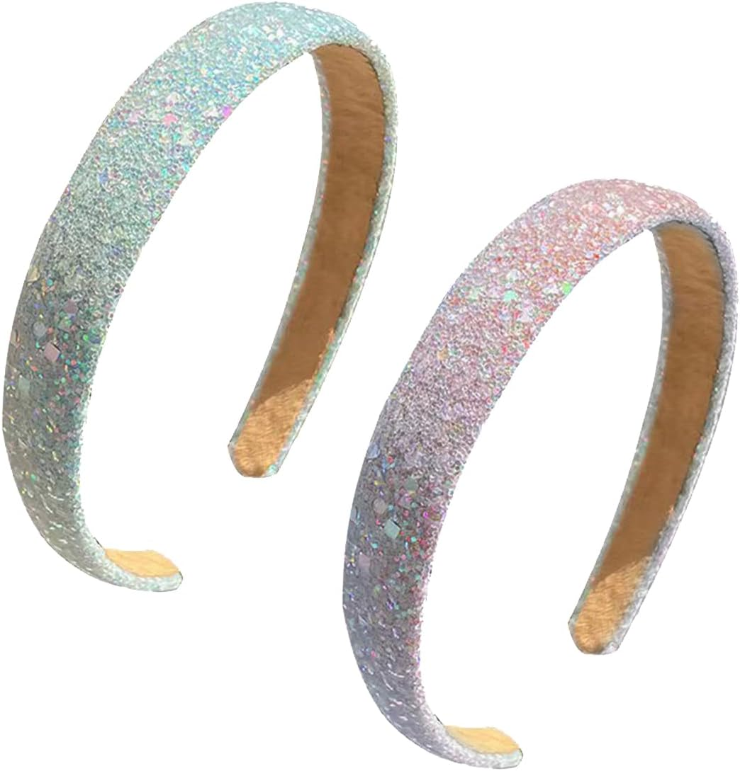 TSUOUKL 1 X Glitter Headband, Women'S Glitter, Headband Girls, Headband Children, Girls Hair Bands Sequins, Cute Daily Accessory for Girls and Women, Sky Blue