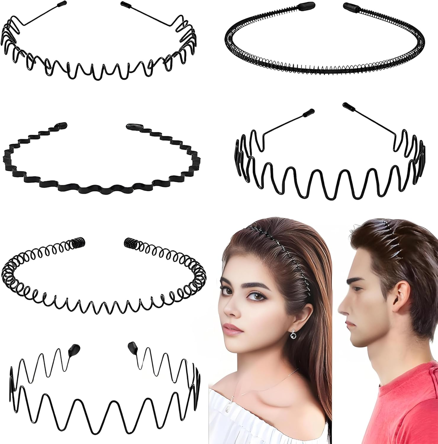 Pack of 3 Metal Hair Bands, Hair Bands Men Women, Wave Metal Headband, Non-Slip Elastic Headband, Hair Band Men, Hair Band Women, for Outdoor Sports Yoga