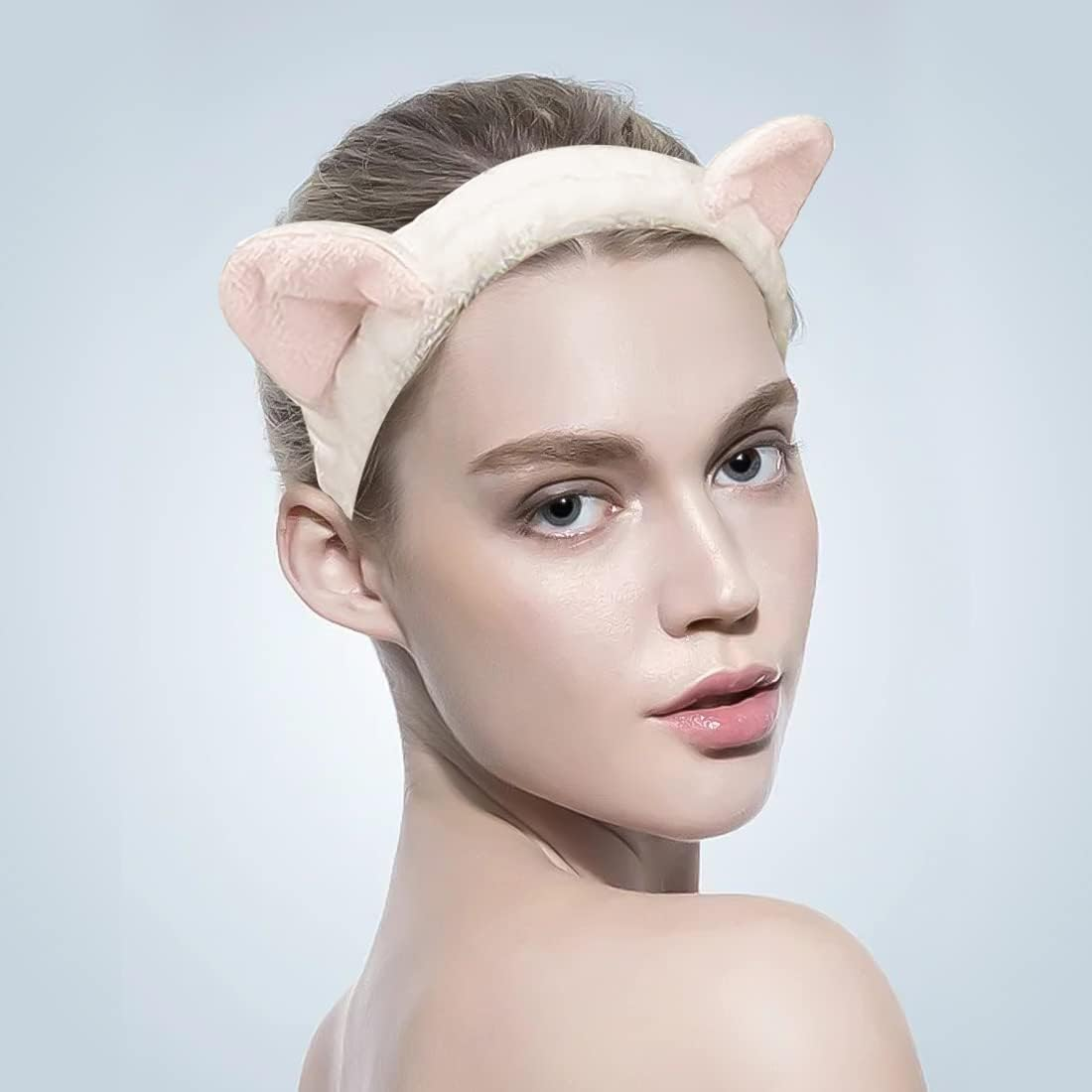 FUKPO Hair Band Cosmetic Rabbit Ears Cat Ears Make up Headbands Shower Hair Band Washing Face Cosmetic Headband Elastic Coral Fleece Hair Bands Women'S Yoga Sport Spa Beauty Pack of 2