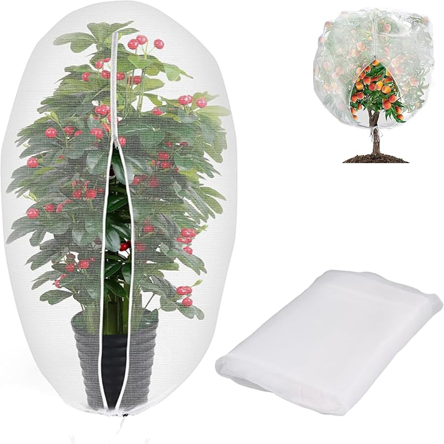 Hysgscwd 7.9 X 7.9 Ft Large Fruits Tree Netting Bags, Garden Plant Netting Cover with Zipper and Drawstring, Bird Plant Barrier, Flower Blueberry Bushes Mesh Screen for Preventing Deer Squirrel Cicada image number 2